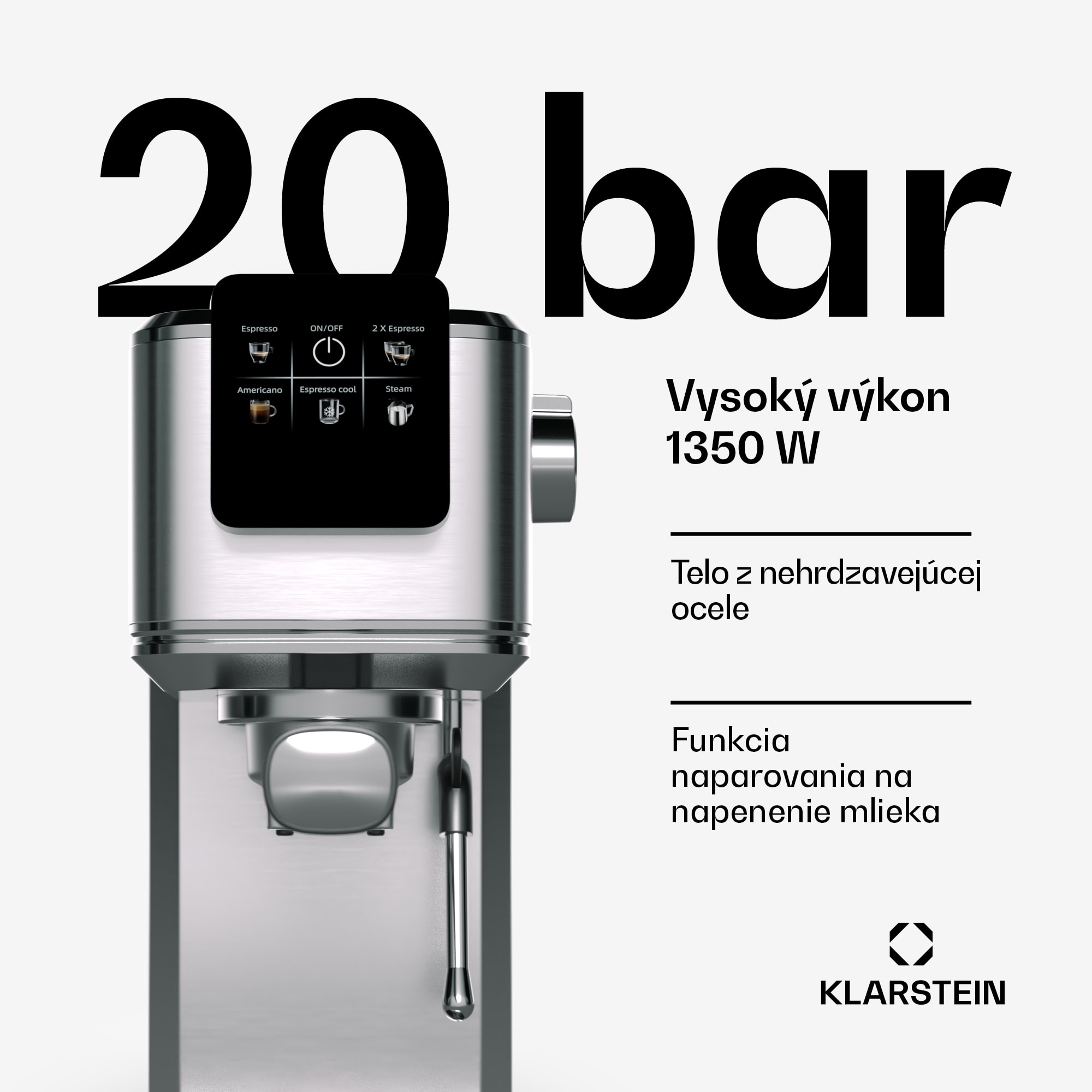 Klarstein SteelPresso Slim Touch kávovar, portafilter, dotykový displej – Obrázok 2