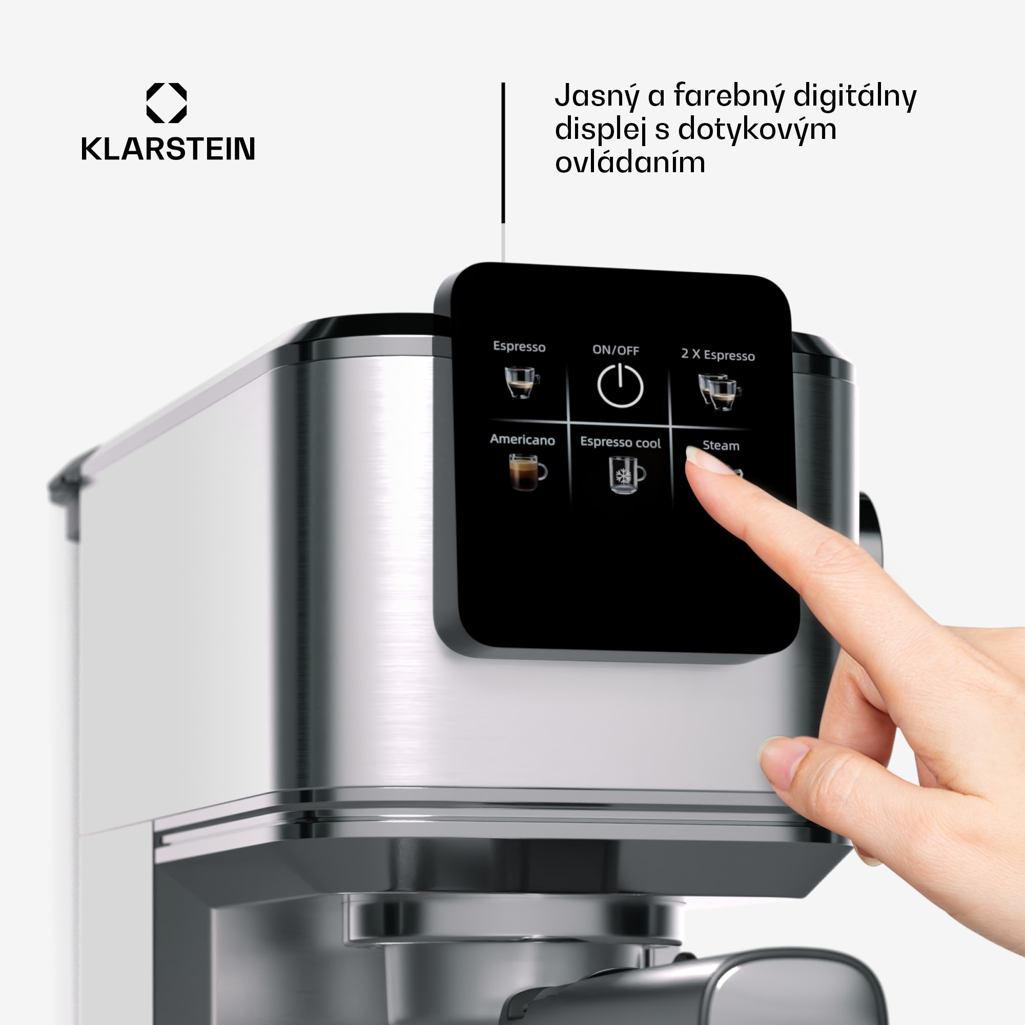 Klarstein SteelPresso Slim Touch kávovar, portafilter, dotykový displej – Obrázok 3