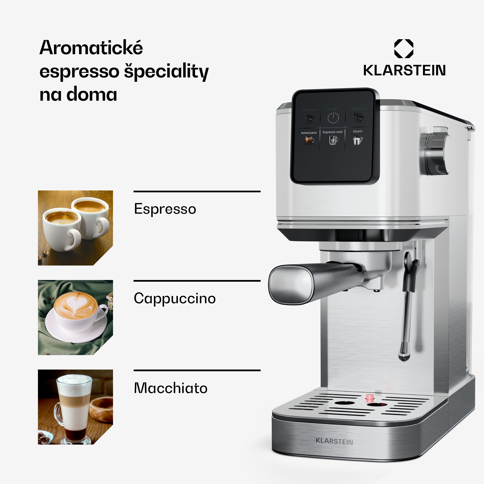 Klarstein SteelPresso Slim Touch kávovar, portafilter, dotykový displej – Obrázok 4