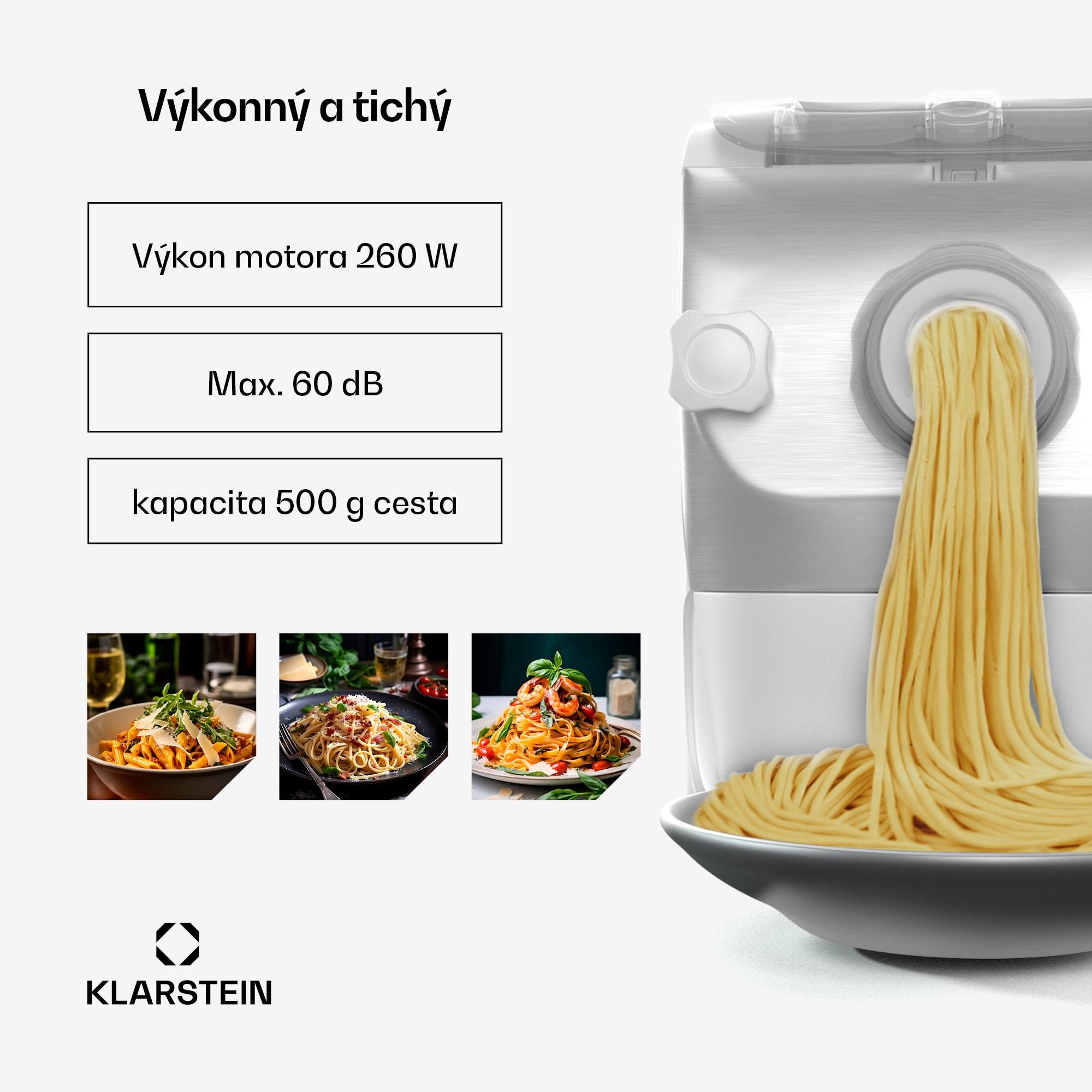 Klarstein Pastamania strojček na cestoviny, 7 nástavcov, cestoviny + ravioli, 260 W, jednoduché čistenie – Obrázok 2