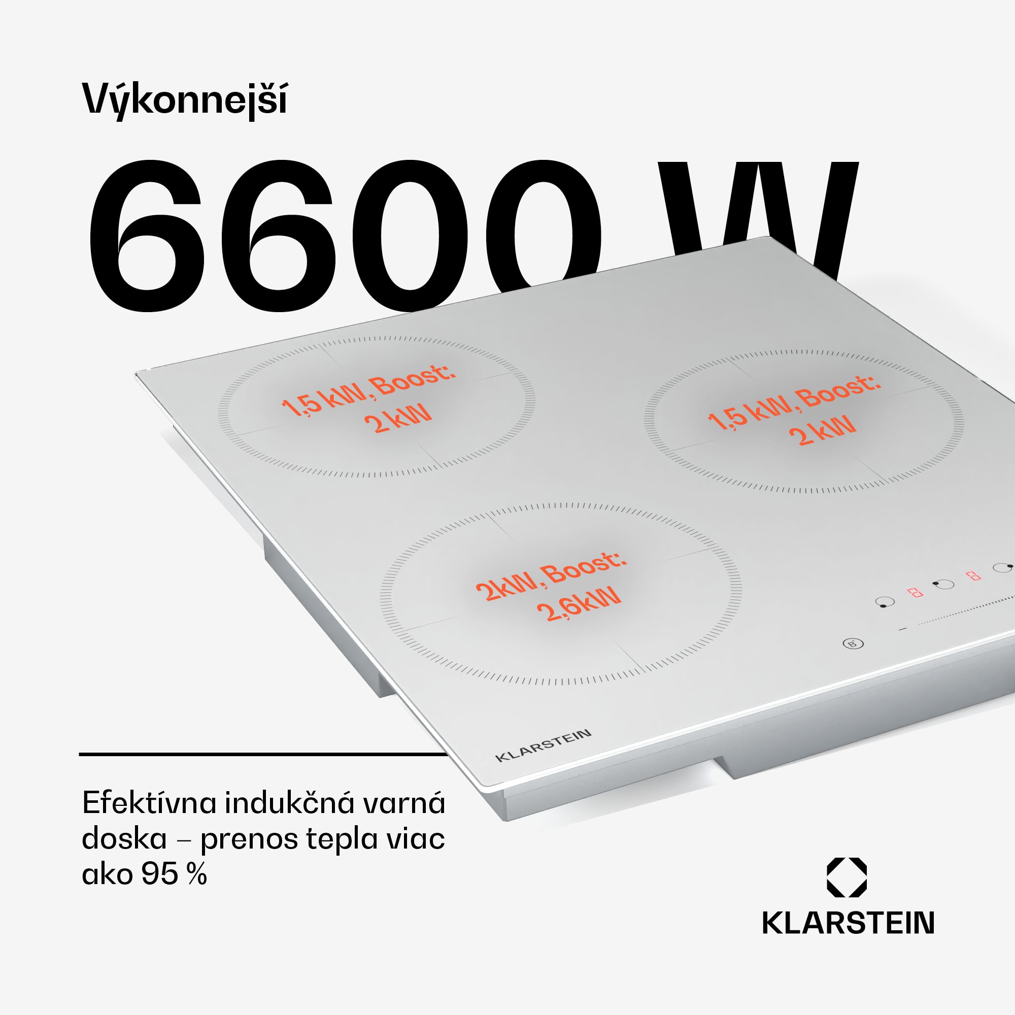 Klarstein Delicatessa Indukčná varná doska, 45 cm, 6600 W, 3 varné platne, Slider-Control, Boost – Obrázok 3