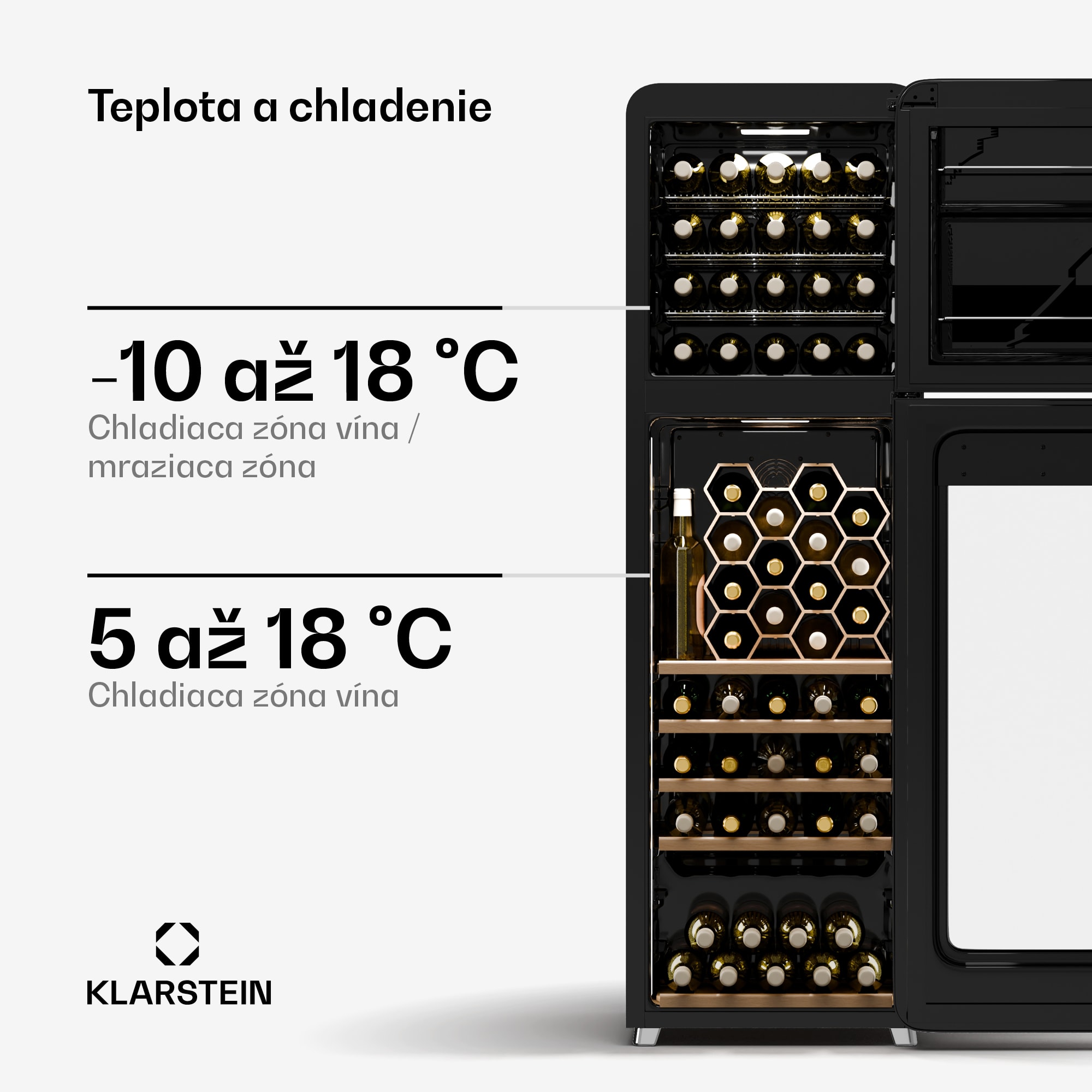 Klarstein Shirley chladnička na víno s mrazničkou, Zariadenie 2 v 1, Vintage, 2 chladiace zóny, 60 fliaš – Obrázok 4