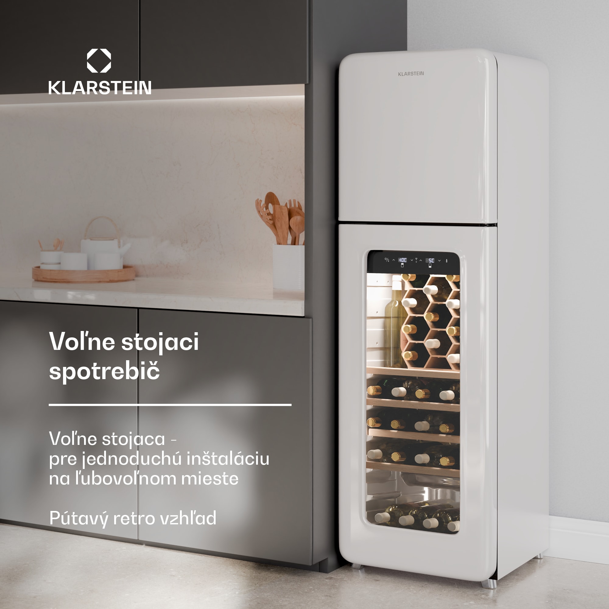 Klarstein Shirley chladnička na víno s mrazničkou, Zariadenie 2 v 1, Vintage, 2 chladiace zóny, 60 fliaš – Obrázok 3