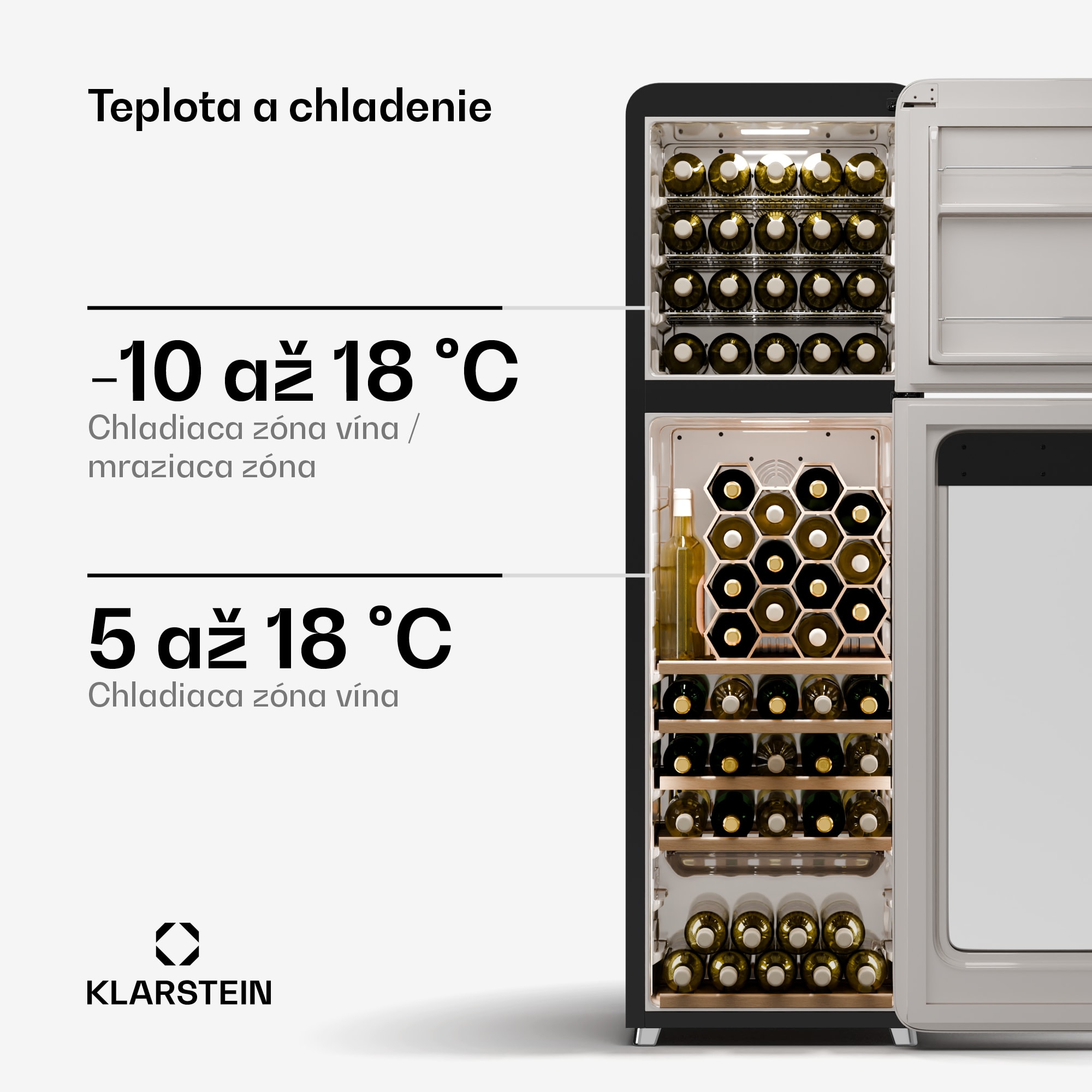 Klarstein Shirley chladnička na víno s mrazničkou, Zariadenie 2 v 1, Vintage, 2 chladiace zóny, 60 fliaš – Obrázok 4