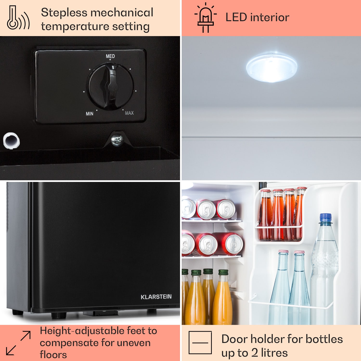 Klarstein Happy Hour 38, mini chladnička, minibar, chladnička na nápoje, 38 l, 26 dB – Obrázok 5