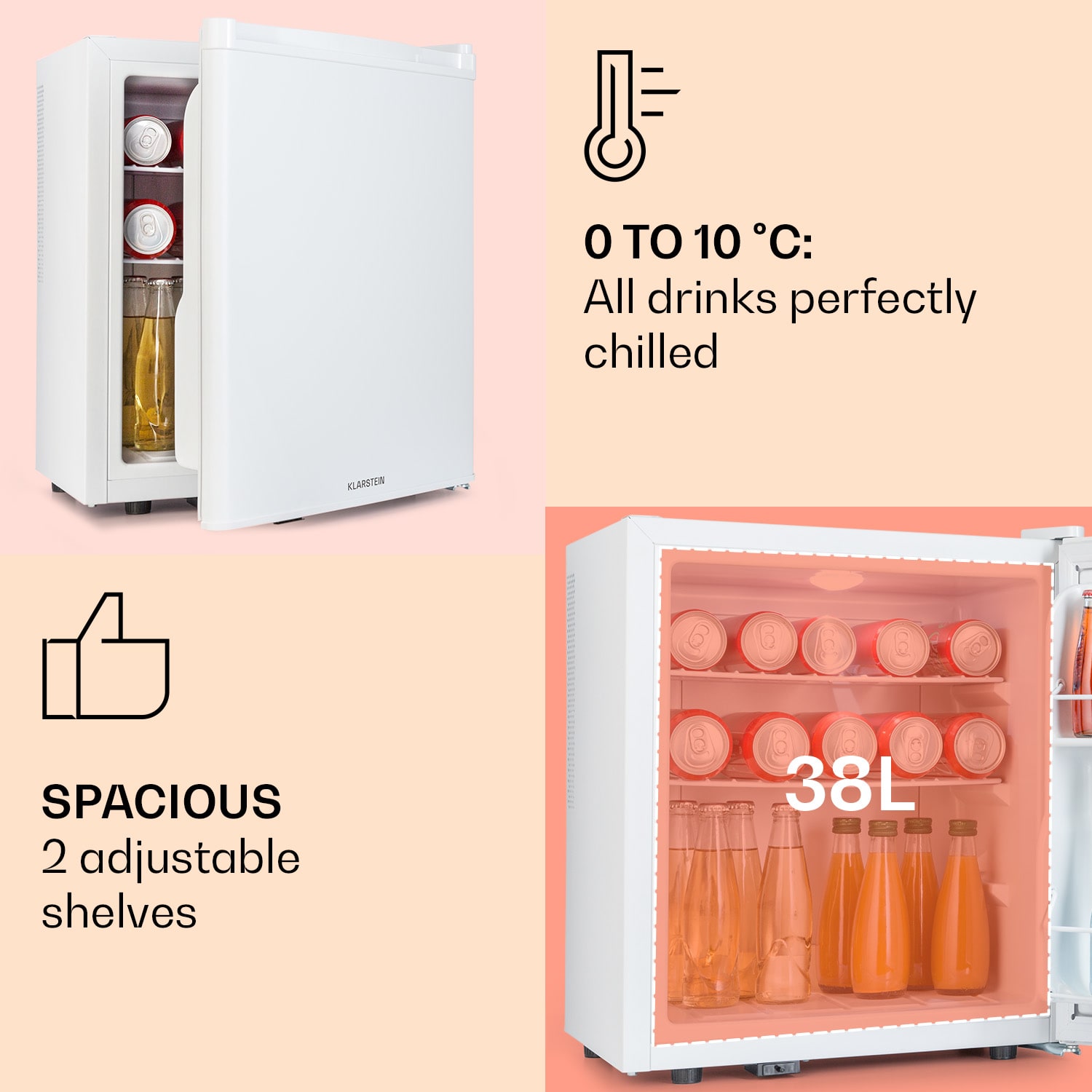 Klarstein Happy Hour 38, mini chladnička, minibar, 38 litrov, 26 dB – Obrázok 4