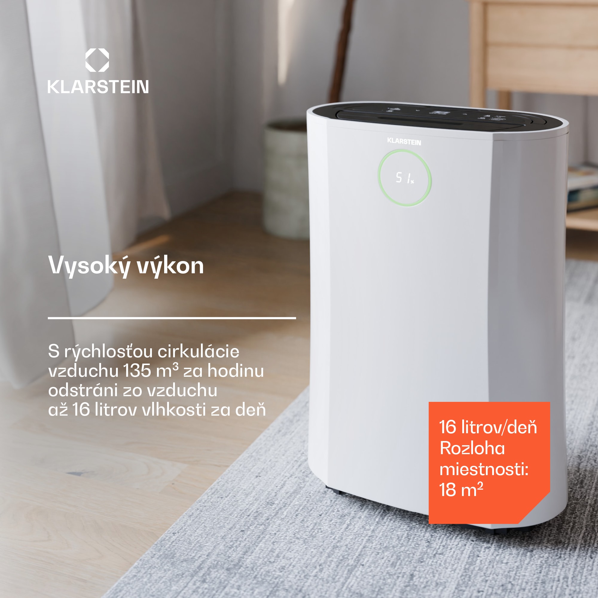Klarstein DryFy ProConnect 16L odvlhčovač vzduchu, 16 l/deň, 18 m², WiFi, Aplikácia, LED indikátor, 24-hodinový časovač – Obrázok 3
