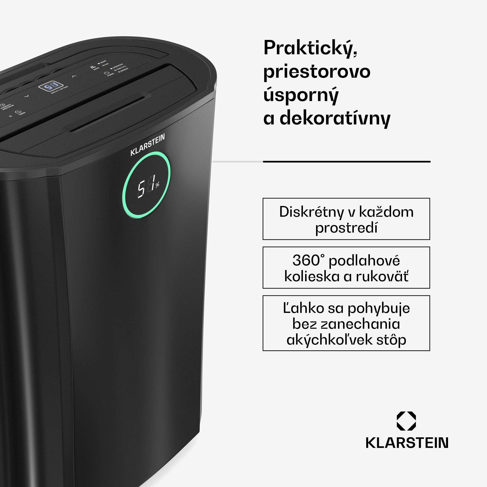 Klarstein DryFy ProConnect 16L odvlhčovač vzduchu, 16 l/deň, 18 m², WiFi, Aplikácia, LED indikátor, 24-hodinový časovač – Obrázok 2