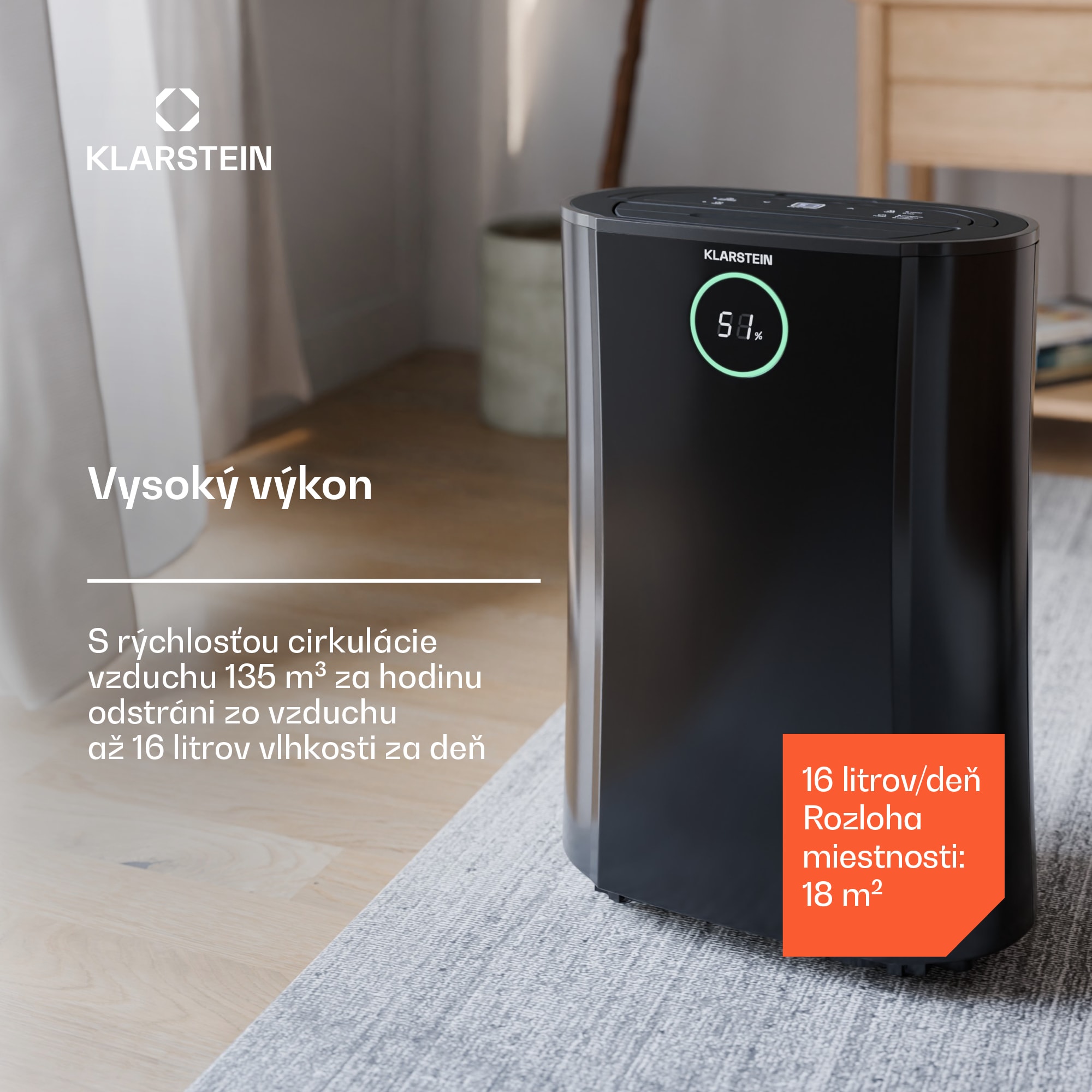 Klarstein DryFy ProConnect 16L odvlhčovač vzduchu, 16 l/deň, 18 m², WiFi, Aplikácia, LED indikátor, 24-hodinový časovač – Obrázok 3