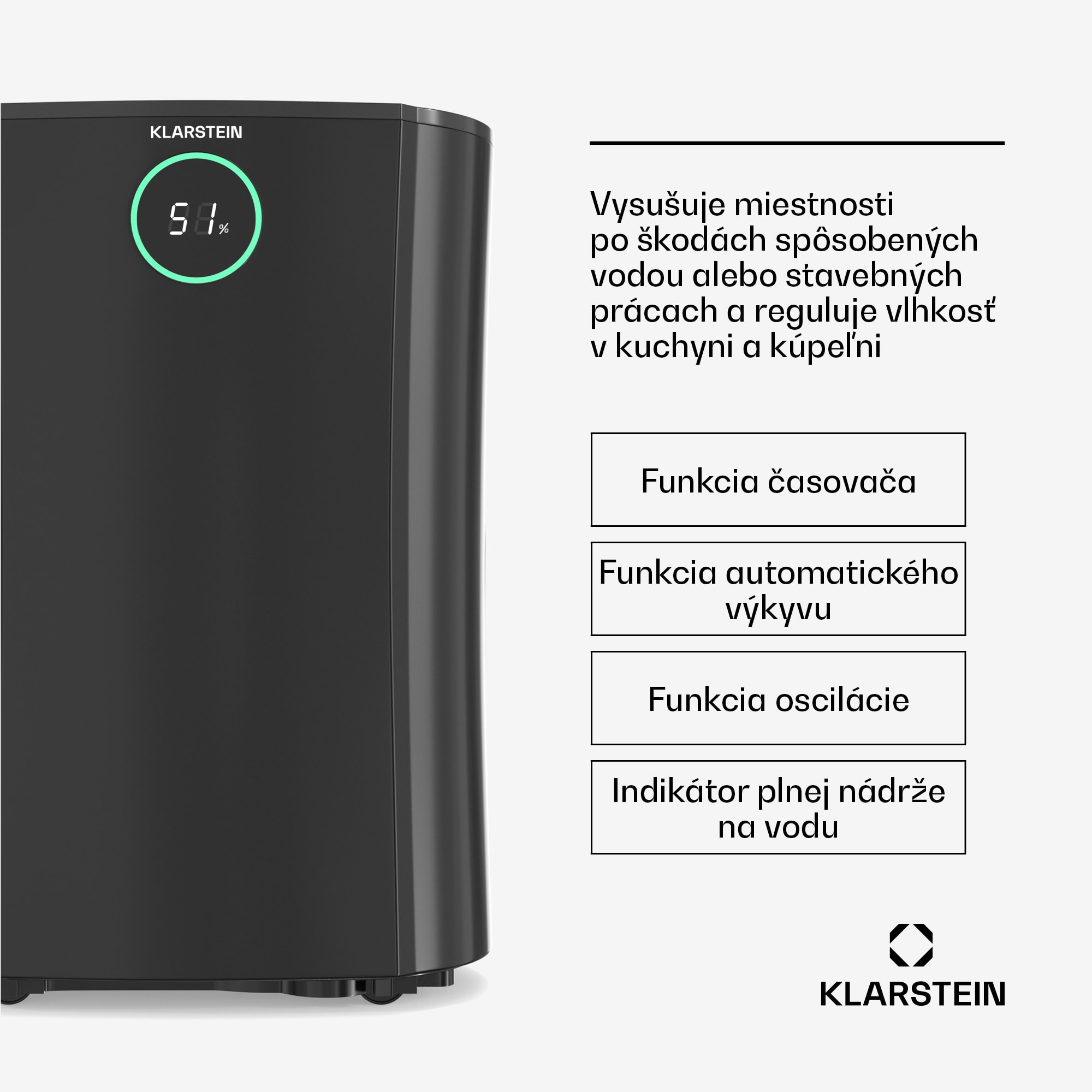 Klarstein DryFy ProConnect 16L odvlhčovač vzduchu, 16 l/deň, 18 m², WiFi, Aplikácia, LED indikátor, 24-hodinový časovač – Obrázok 4