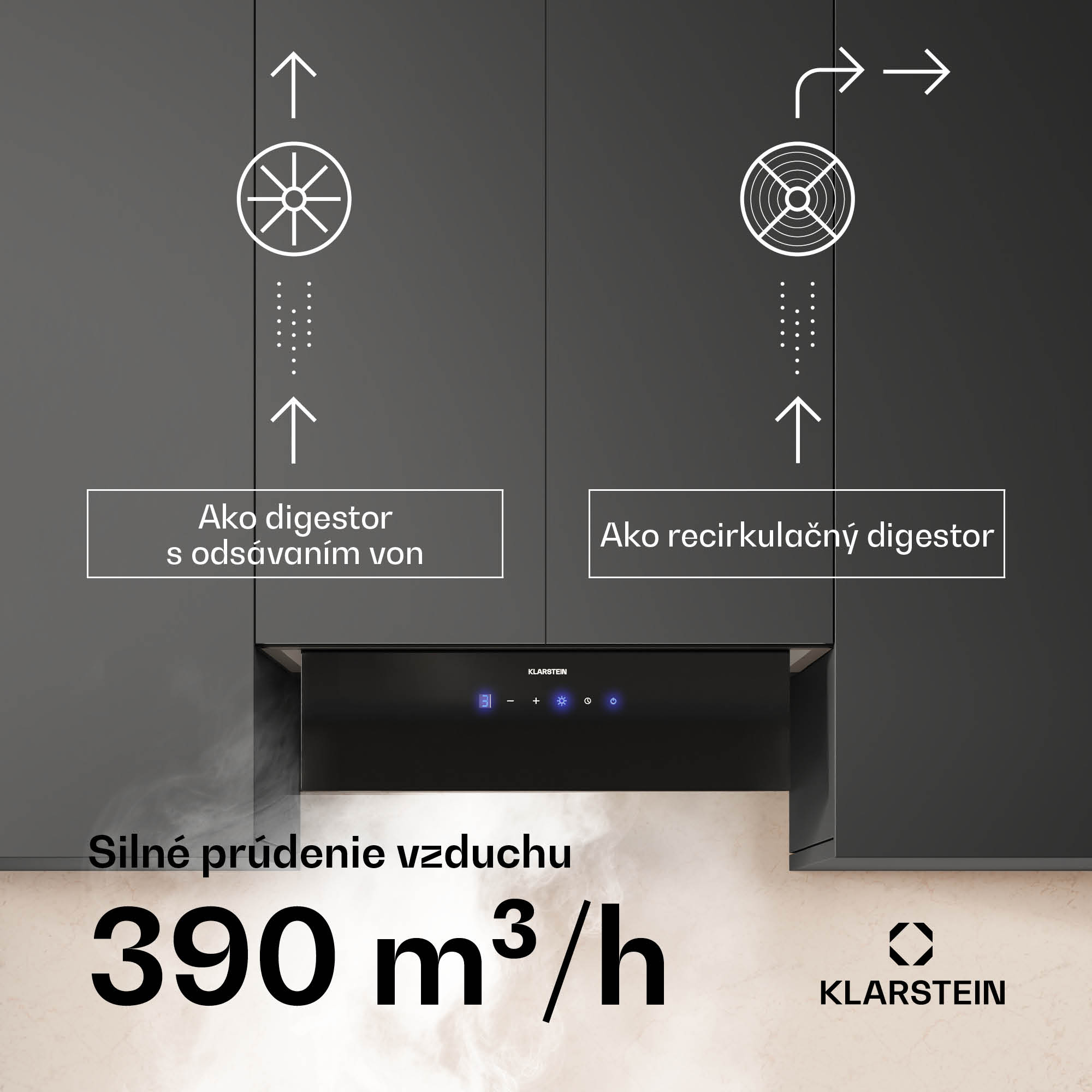 Klarstein Ventimate digestor, dotykové ovládanie, odsávanie/recirkulácia, EEK A+, 3 úrovne, LED, tichý – Obrázok 4