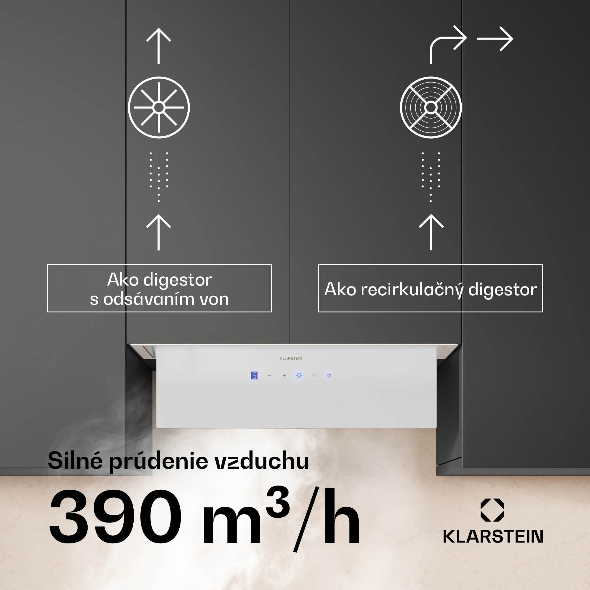 Klarstein Ventimate digestor, dotykové ovládanie, odsávanie/recirkulácia, EEK A+, 3 úrovne, LED, tichý – Obrázok 4