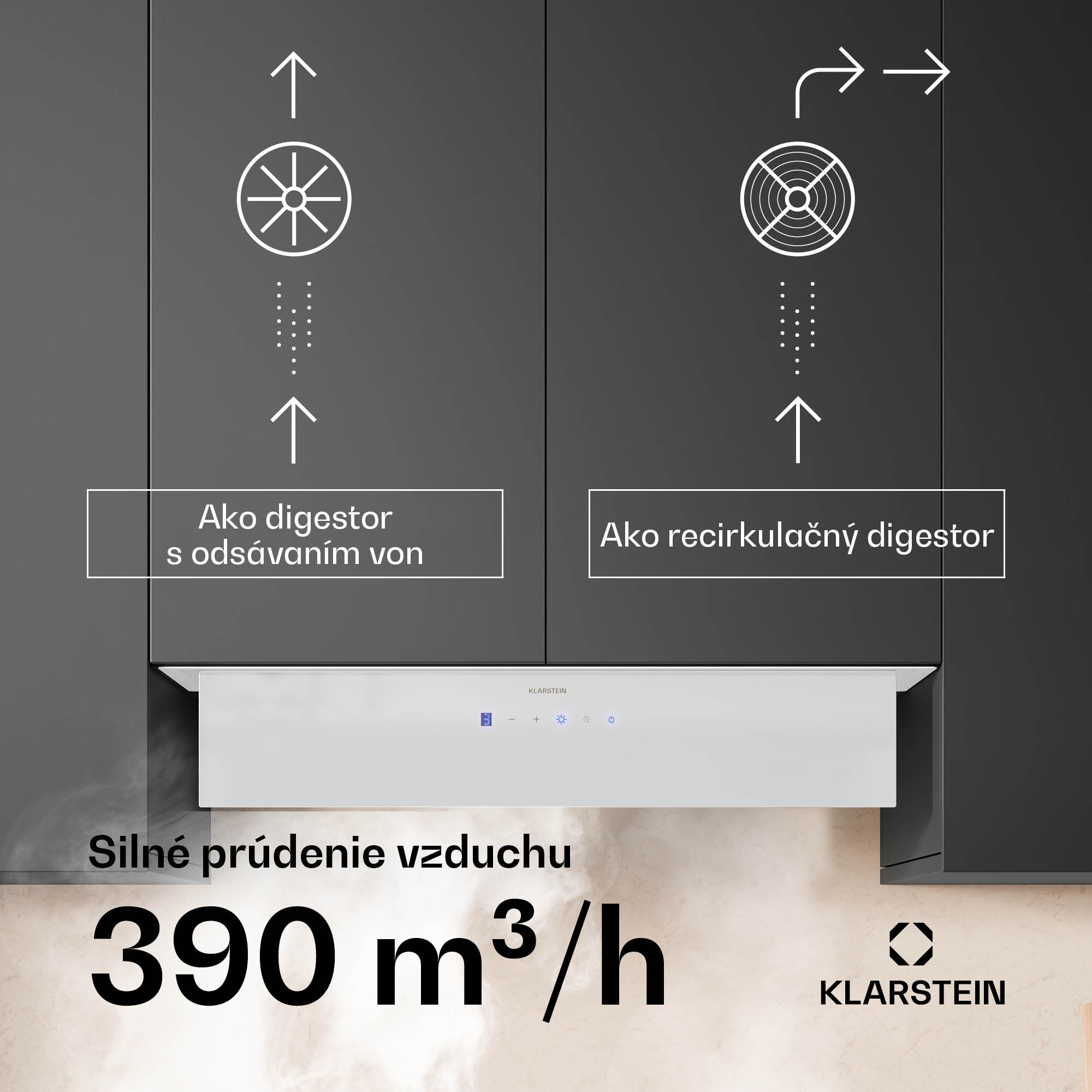 Klarstein Ventimate digestor, dotykové ovládanie, odsávanie/recirkulácia, EEK A+, 3 úrovne, LED, tichý – Obrázok 4