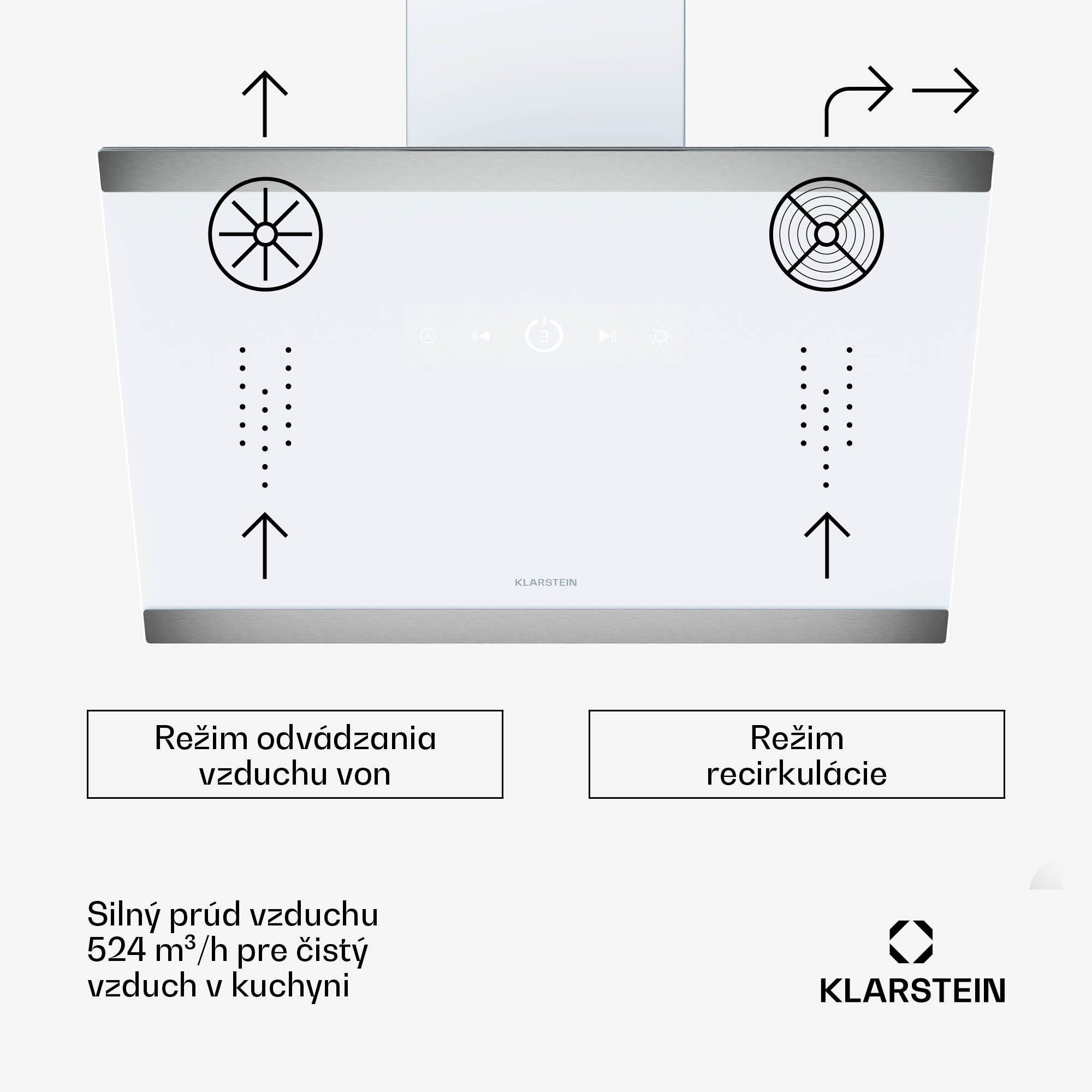 Klarstein FlashLine digestor, A++, 524 m³/h, 3 úrovne, dotykový, tichý, LED, odsávanie/recirkulácia, 100 W – Obrázok 2