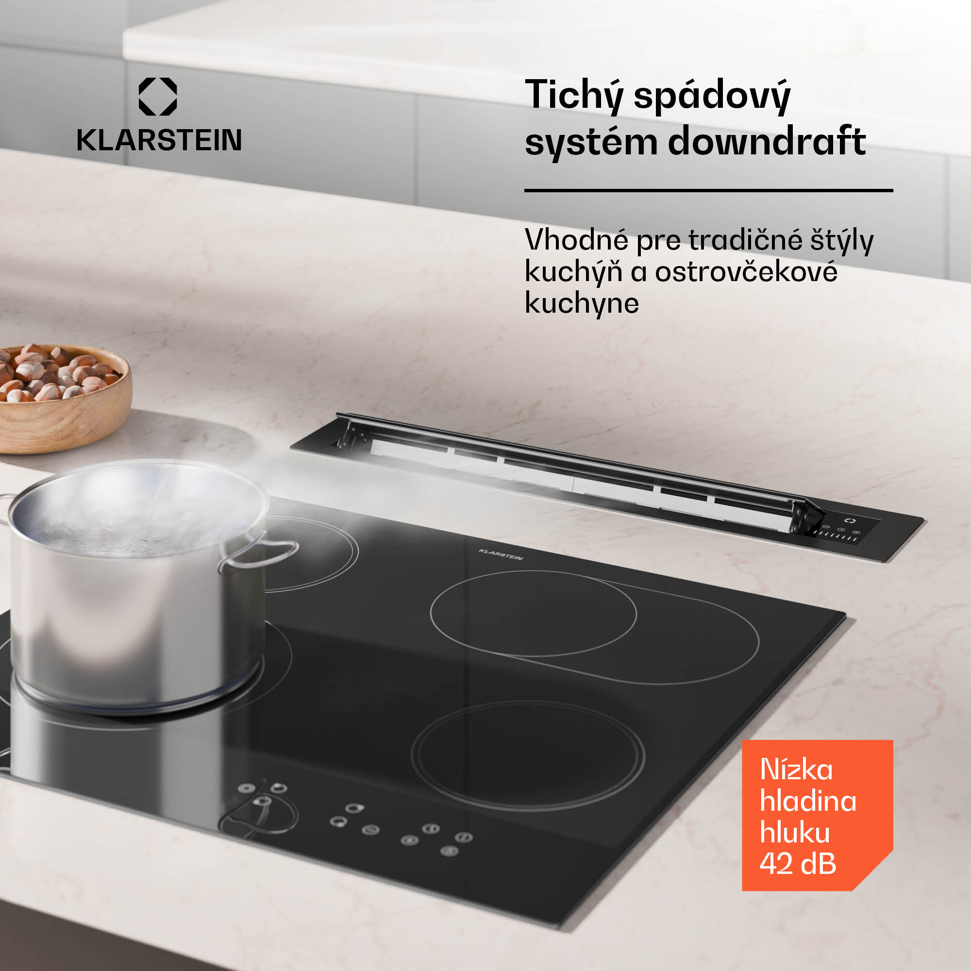 Klarstein Brisa digestor, výsuvný, 710 m³/h, A+, LED, 42 dB, režim odsávania/recirkulácie – Obrázok 2