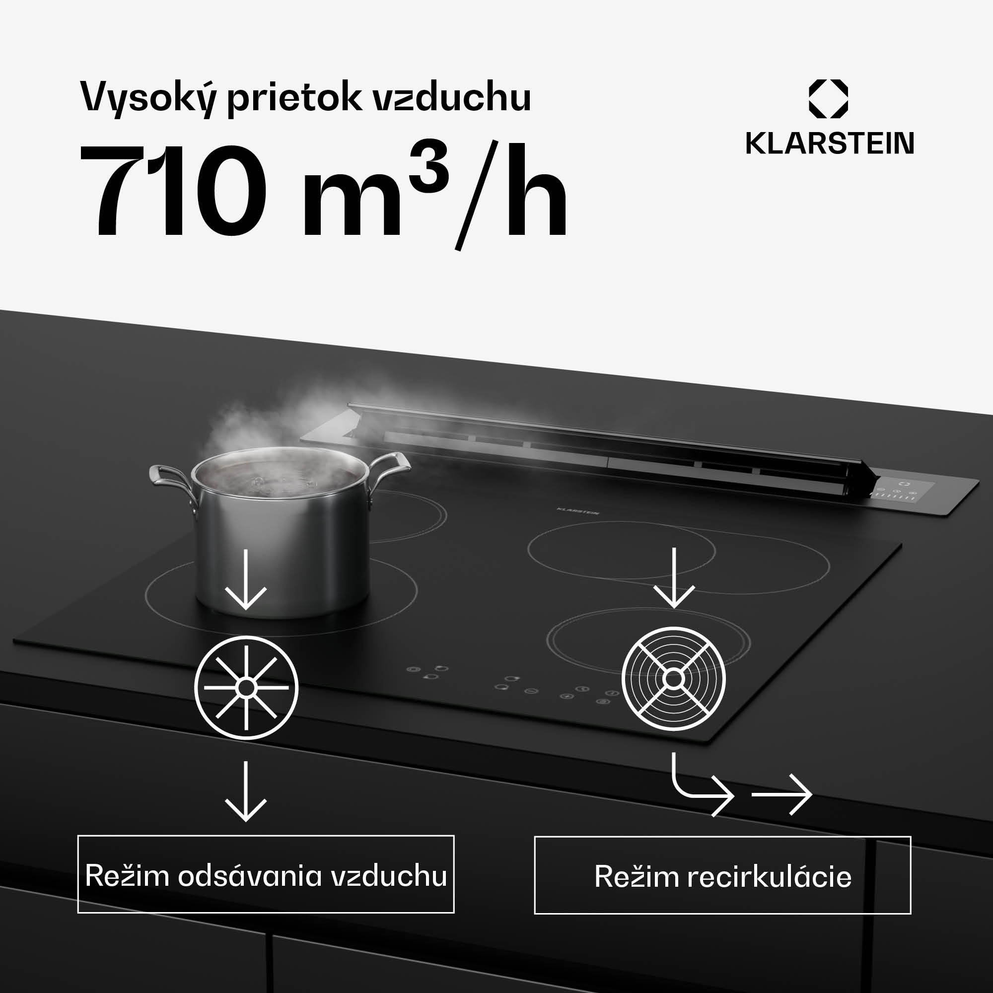 Klarstein Brisa digestor, výsuvný, 710 m³/h, A+, LED, 42 dB, režim odsávania/recirkulácie – Obrázok 4