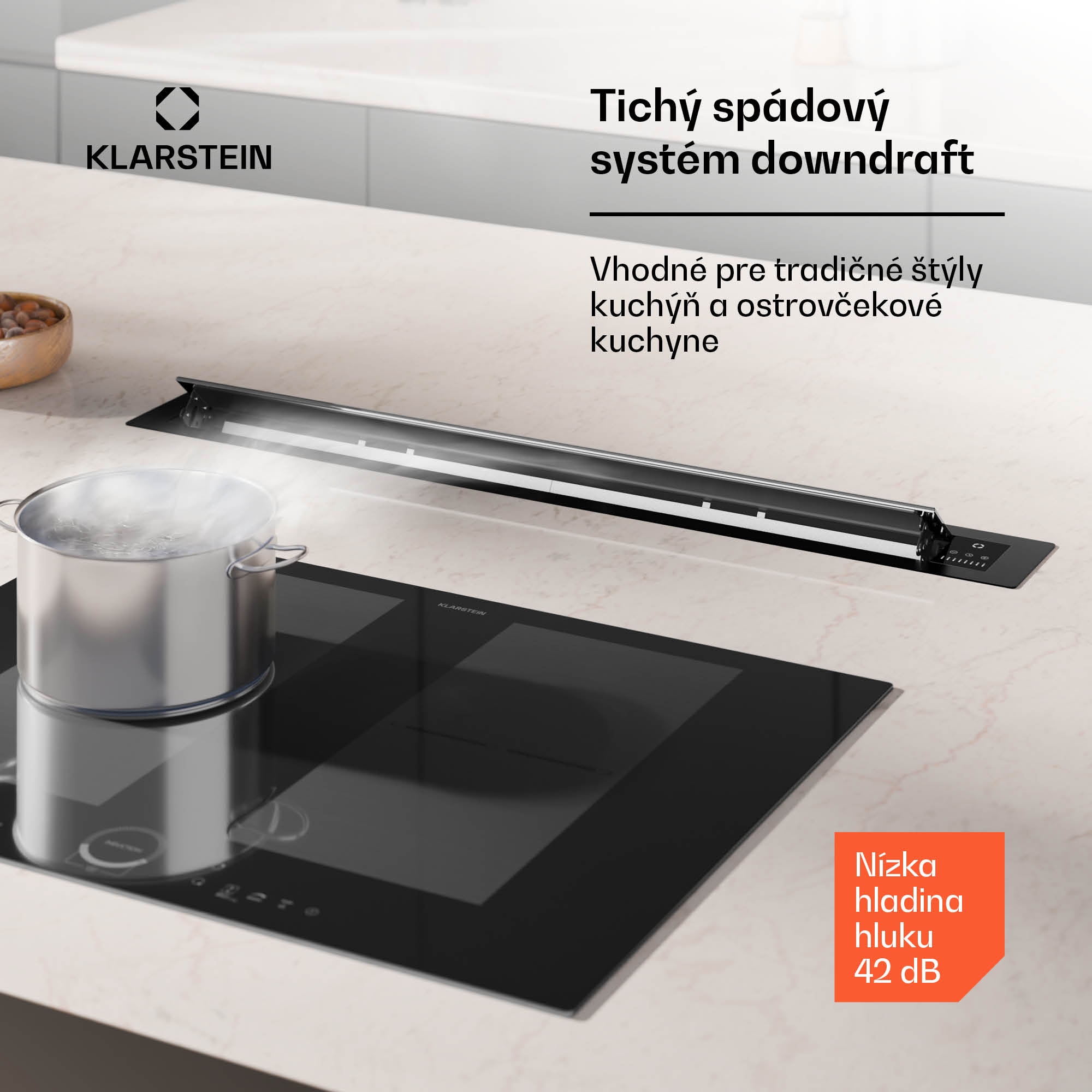 Klarstein Brisa digestor, výsuvný, 710 m³/h, A+, LED, 42 dB, režim odsávania/recirkulácie – Obrázok 2