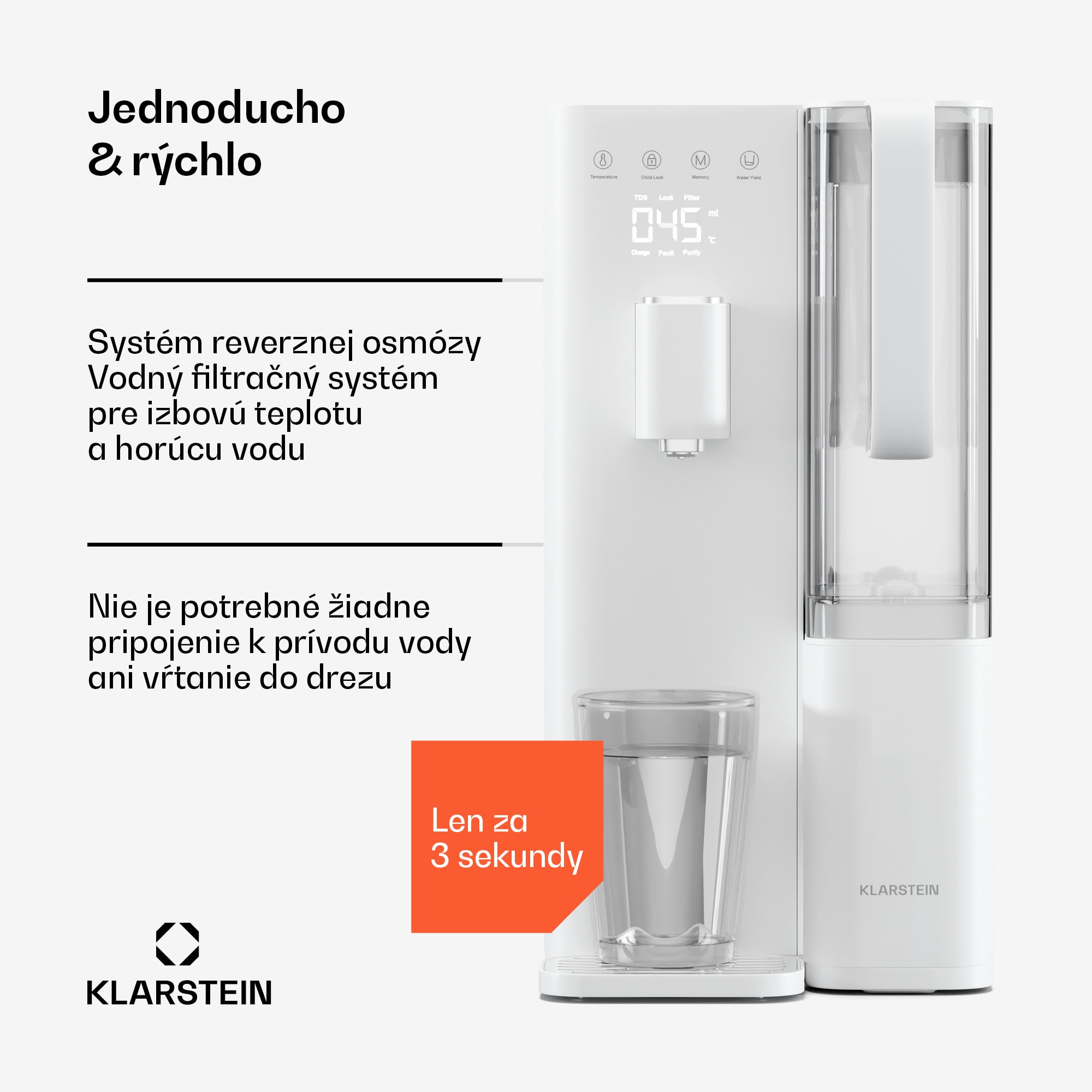 Klarstein VitalPour vodný filter, 5-stupňový filter, reverzná osmóza, 5 l nádrž, dotykový displej, mobilný, 3 sekundy – Obrázok 2