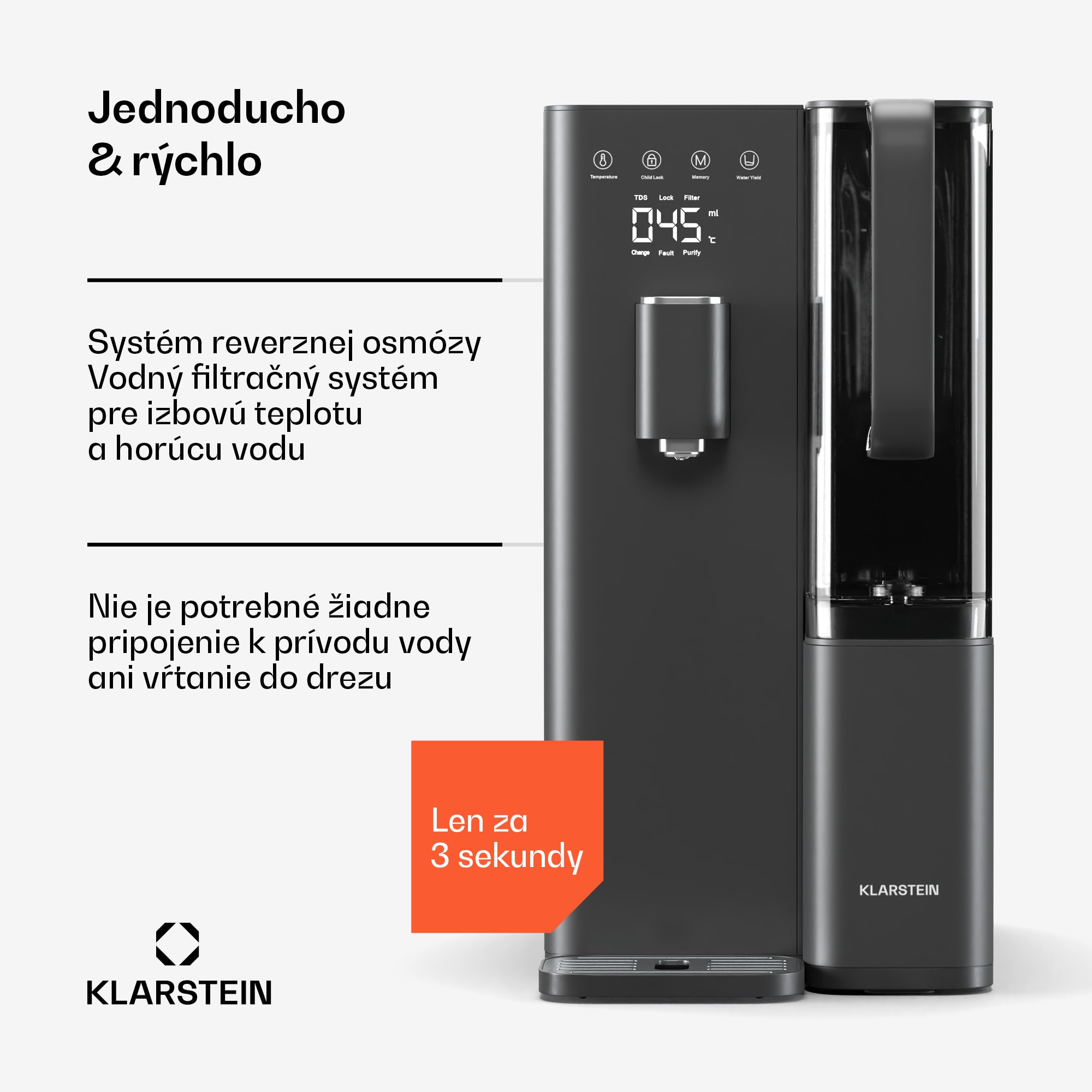 Klarstein VitalPour vodný filter, 5-stupňový filter, reverzná osmóza, 5 l nádrž, dotykový, mobilný, 3 sekundy – Obrázok 2