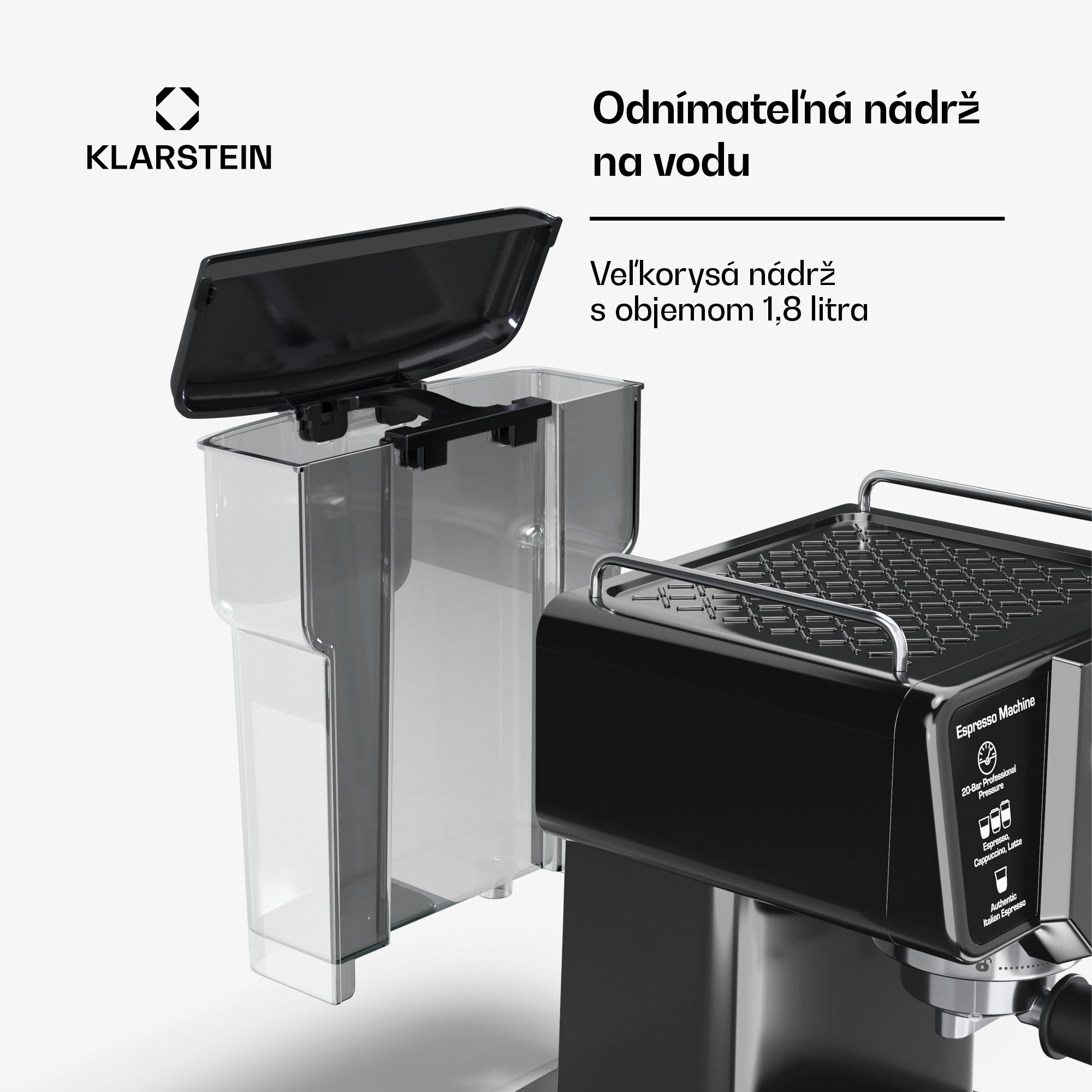Klarstein Libeica pákový kávovar, 1350 W, 19 bar, dotykové ovládanie, nehrdzavejúca oceľ, ukazovateľ tlaku a teploty – Obrázok 5