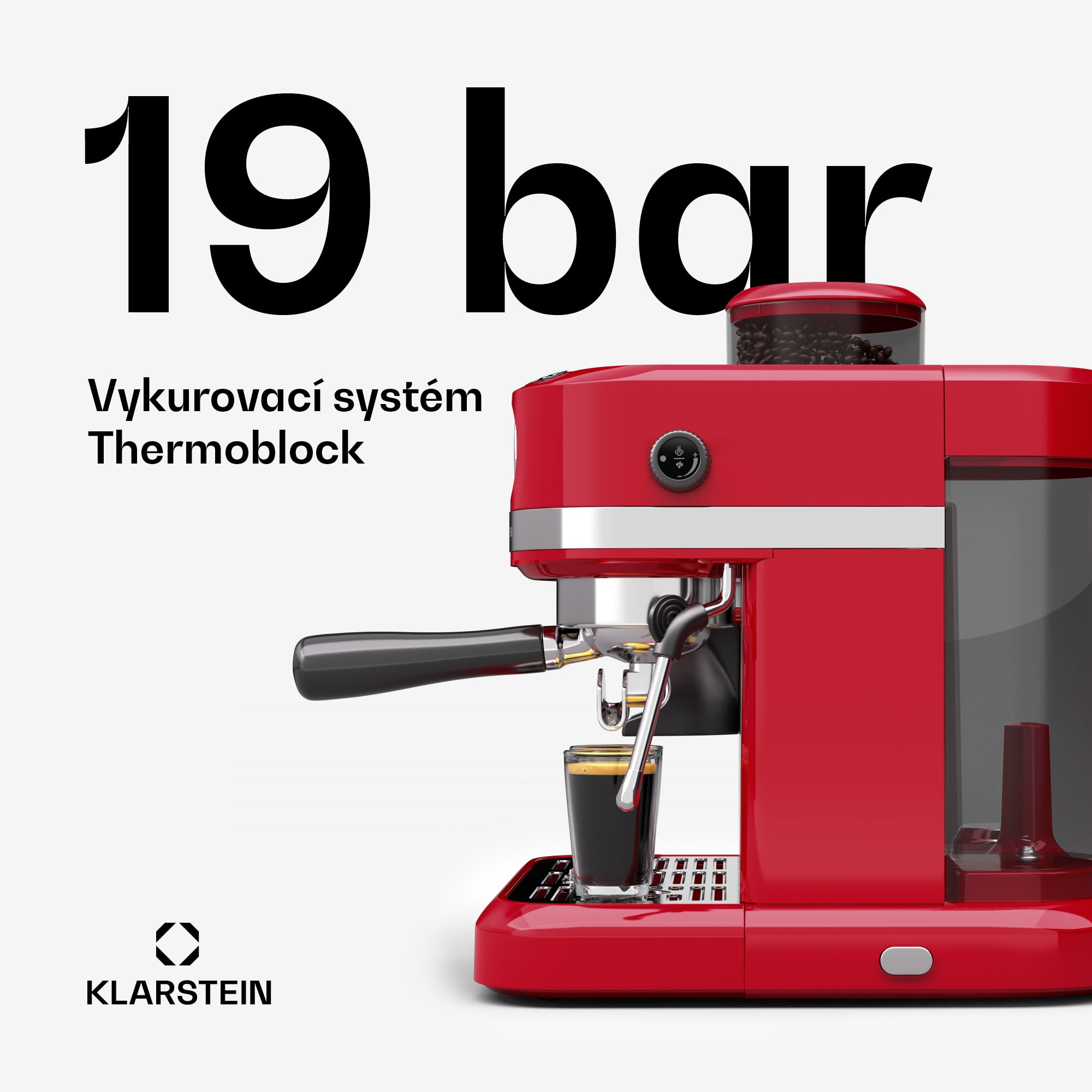 Klarstein Bella Café Pákový kávovar, Vintage, mlynček, 19 bar, Napeňovač mlieka, Tlakomer, 1150 W – Obrázok 4