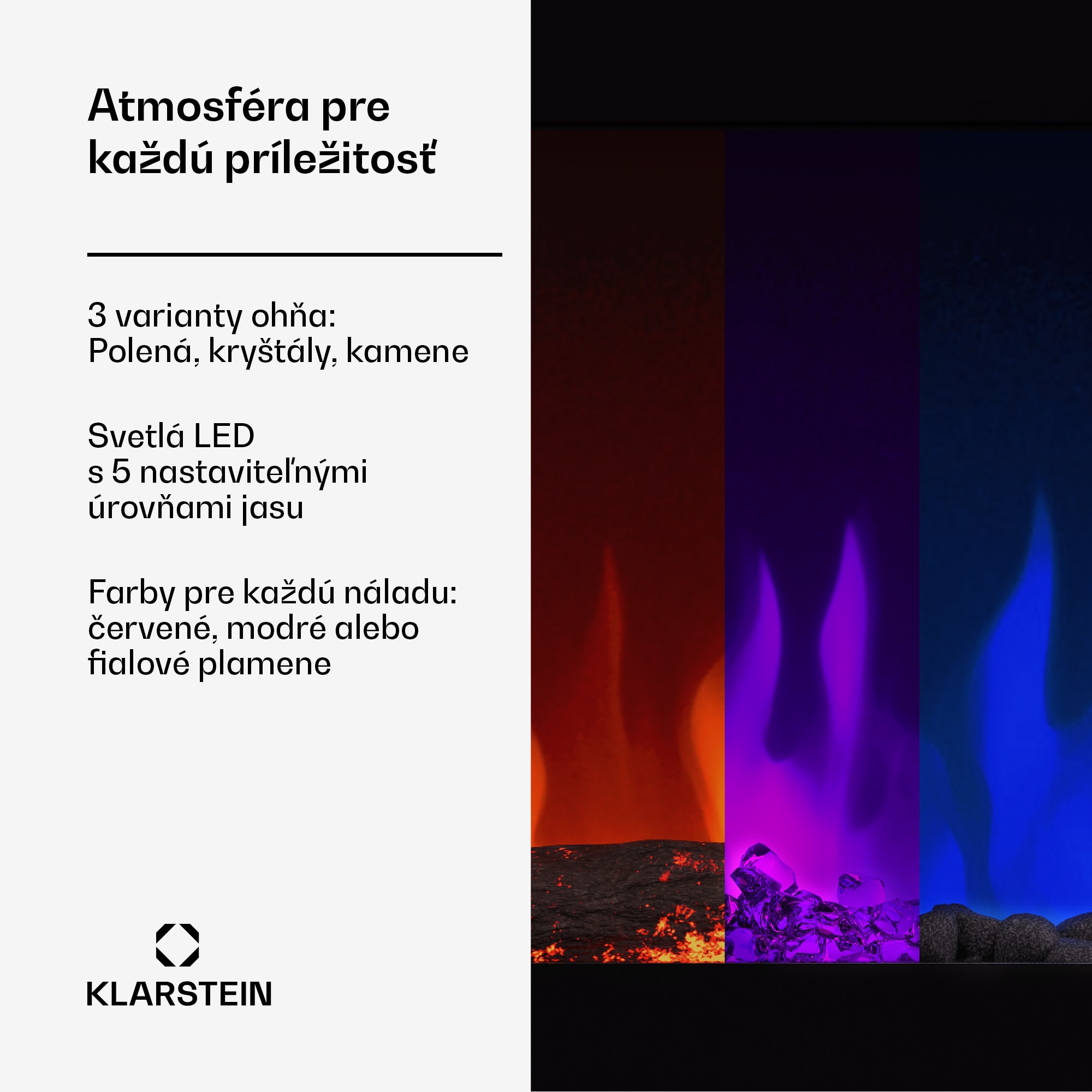 Klarstein Galeras Smart Inteligentný elektrický krb, 2 nastavenia teploty, 16 - 30°| LED ilúzia plameňa, Možnosť pripojenia k IOT – Obrázok 4