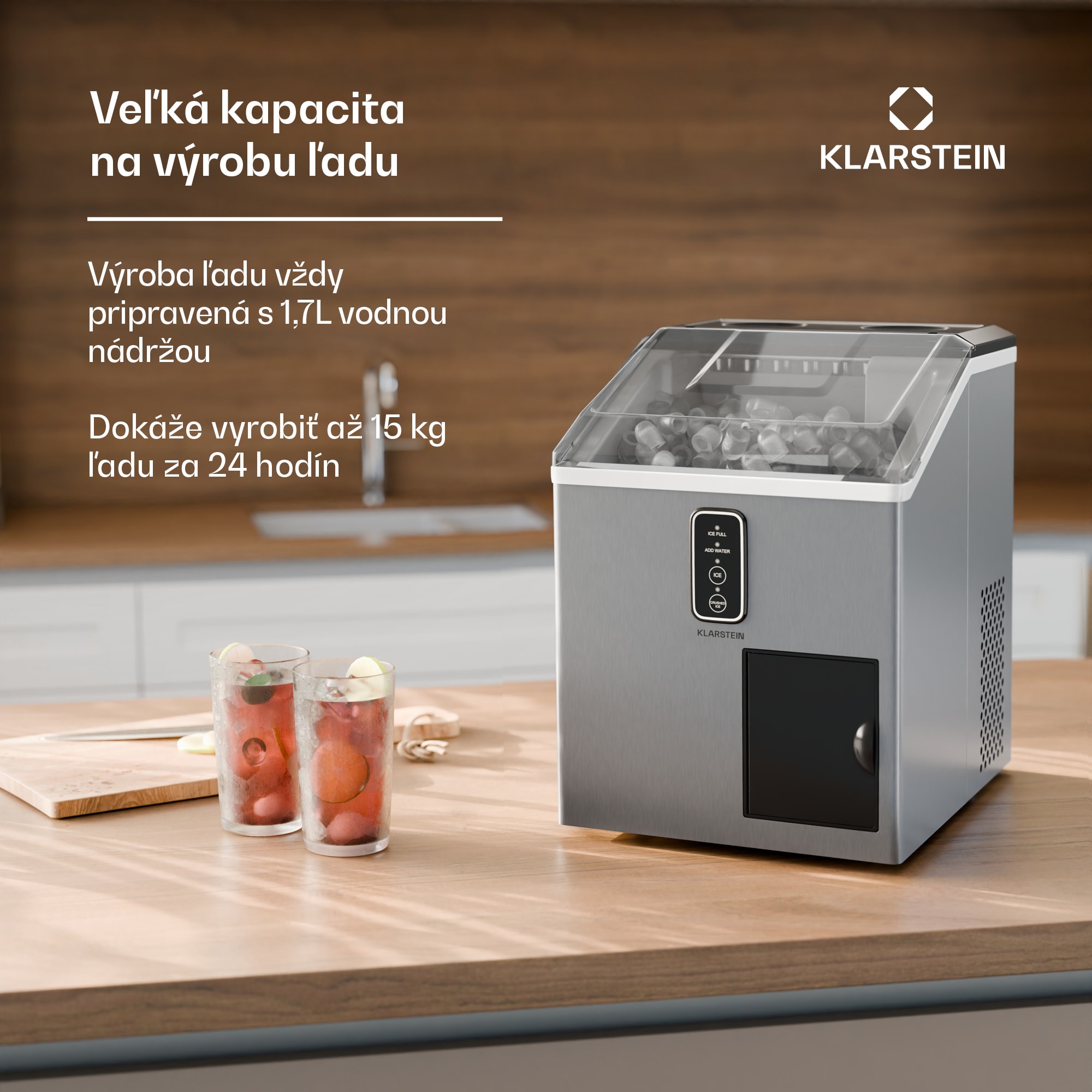 Klarstein Bullet Ice výrobník ľadu, 15 kg ľadu denne, Bullet & drvený ľad, Nehrdzavejúca oceľ – Obrázok 2