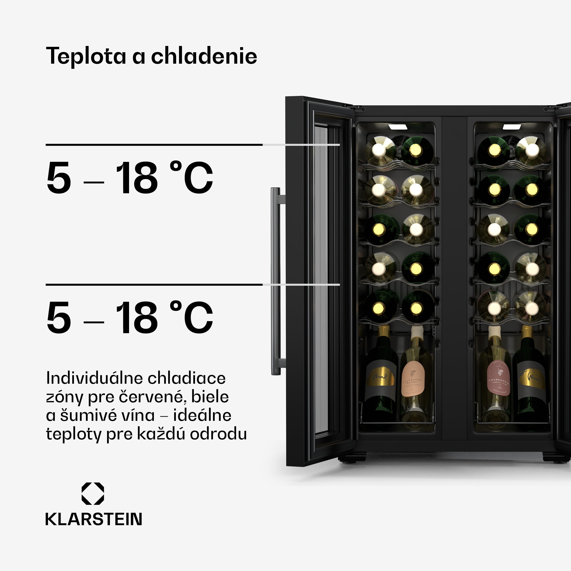 Klarstein Shiraz chladnička na víno, 2 chladiace zóny, dotykové ovládanie, LED osvetlenie, voľne stojaca – Obrázok 4
