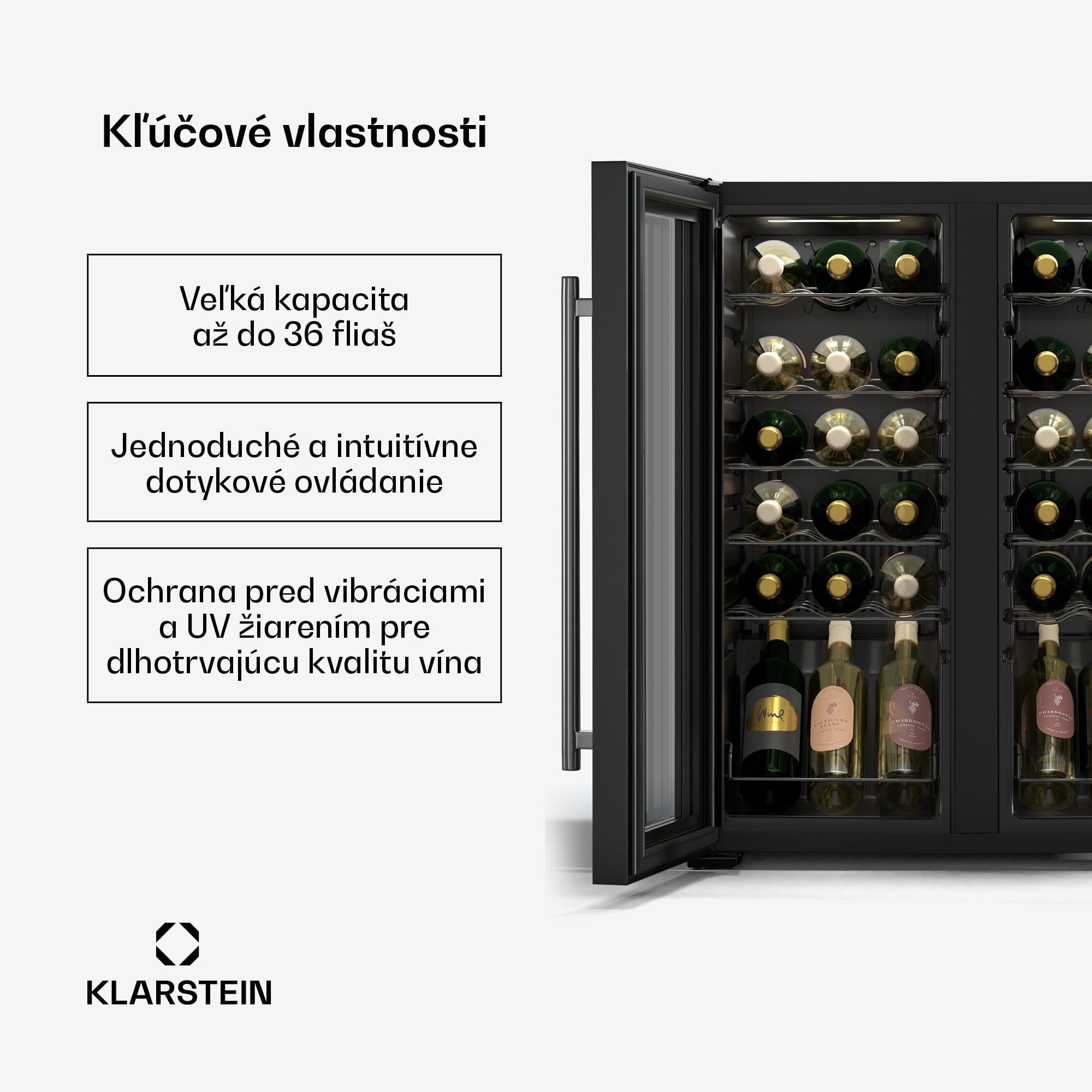 Klarstein Shiraz chladnička na víno, 2 chladiace zóny, LED osvetlenie, dotykové ovládanie, voľne stojaca – Obrázok 2