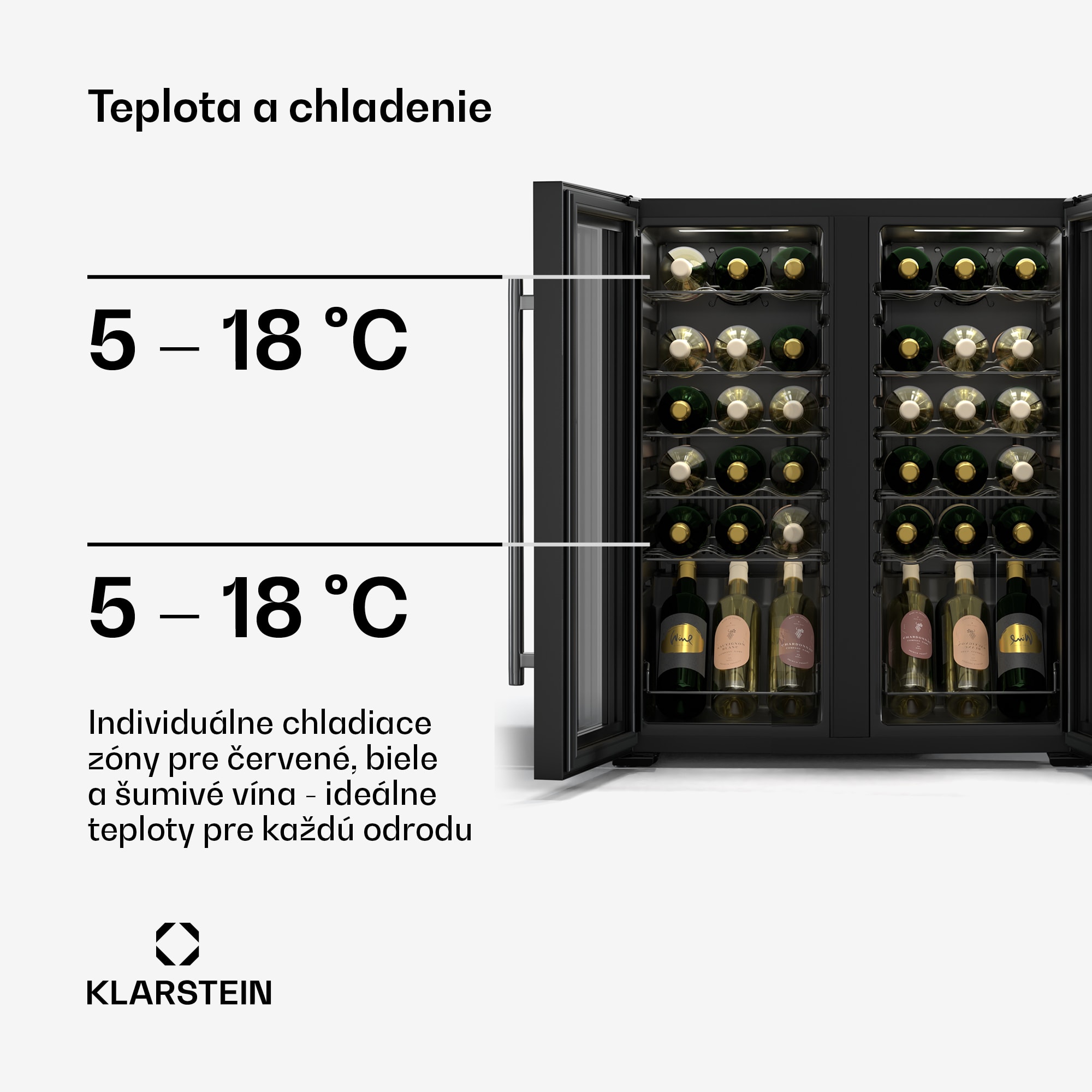 Klarstein Shiraz chladnička na víno, 2 chladiace zóny, LED osvetlenie, dotykové ovládanie, voľne stojaca – Obrázok 4