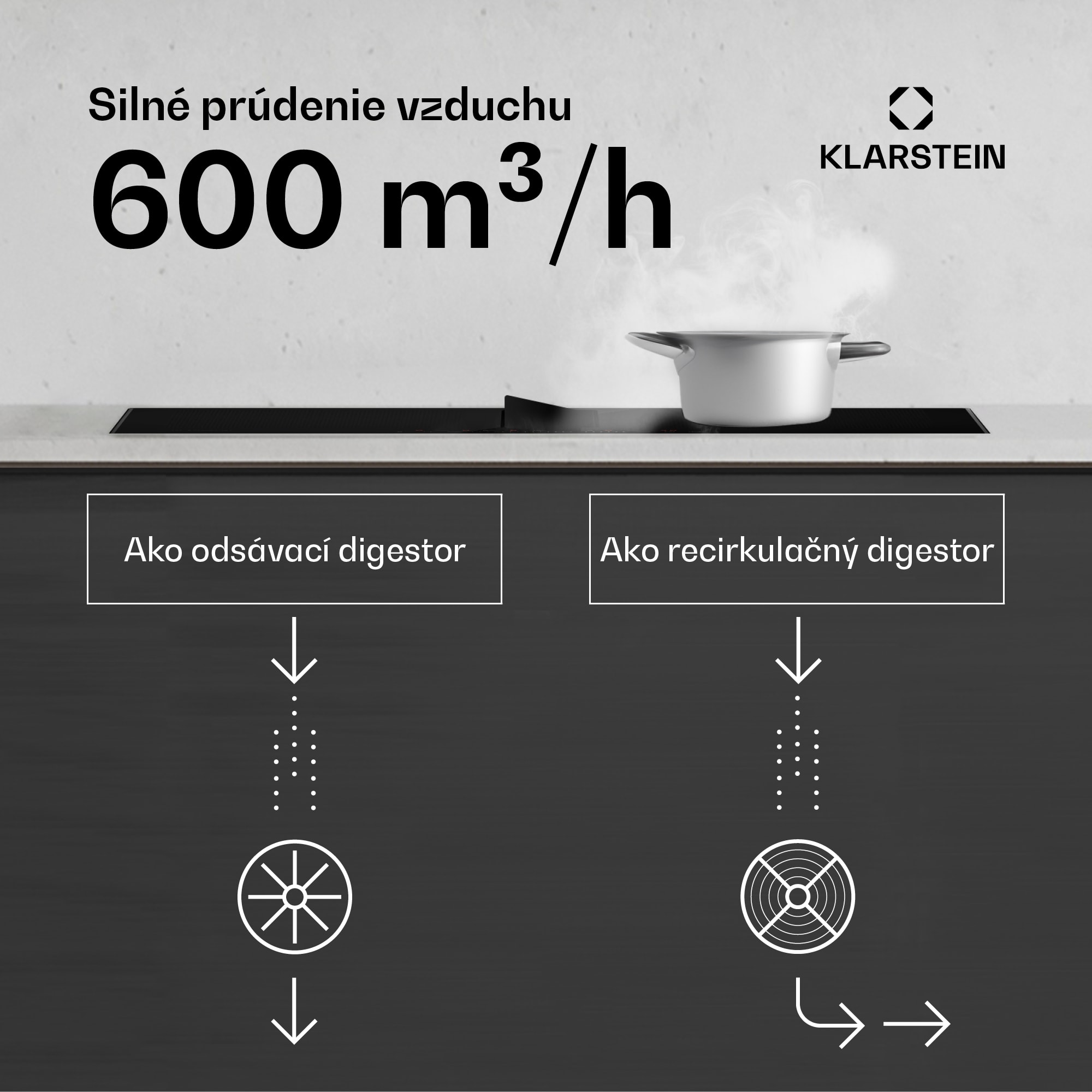 Klarstein Chef-Fusion Prime Down Air System, 2 v 1, indukčná varná doska + digestor, výkonný – Obrázok 5