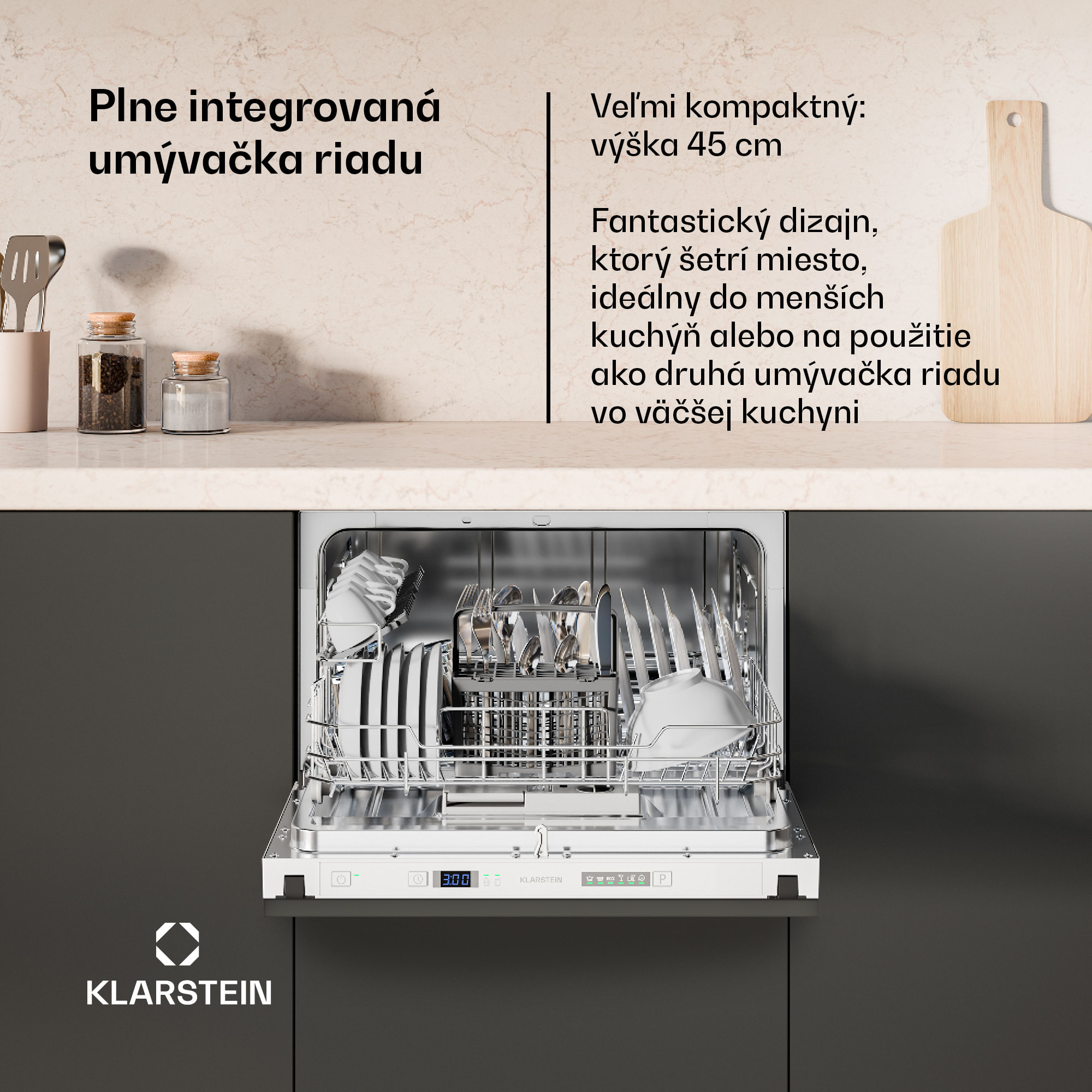 Klarstein Havasia UV 6 Secret vstavaná umývačka riadu, kompaktná, 6 súprav, UV-Svetlo, 6 Programov – Obrázok 2