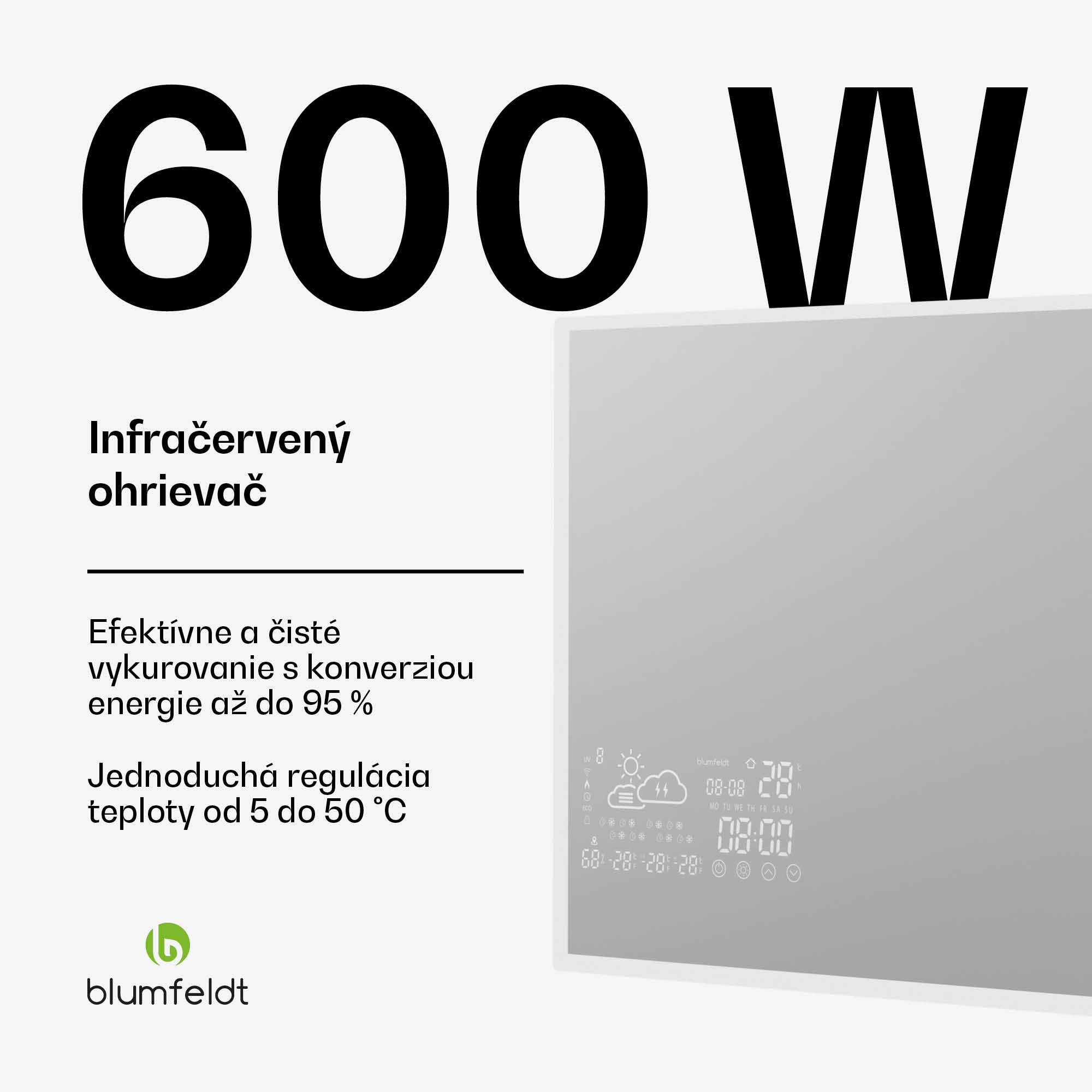 Blumfeldt Infračervený ohrievač, Smart Mirror, Infračervené žiarenie, 600 W, IP44 – Obrázok 2