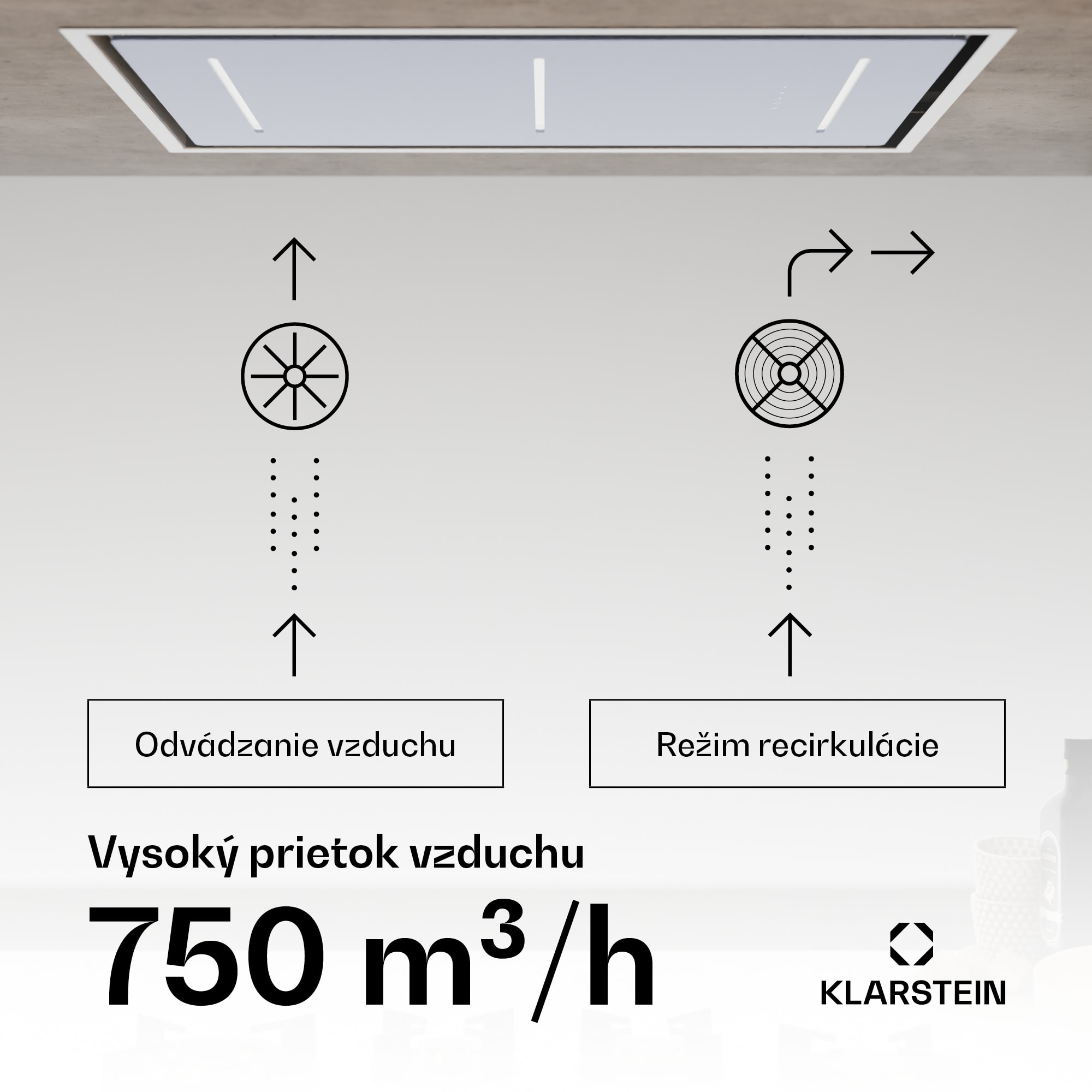 Klarstein LuxeAir digestor, 90 cm, WLAN + Bluetooth, LED, 750 m³/h, odsávanie/recirkulácia, EEC: A – Obrázok 2