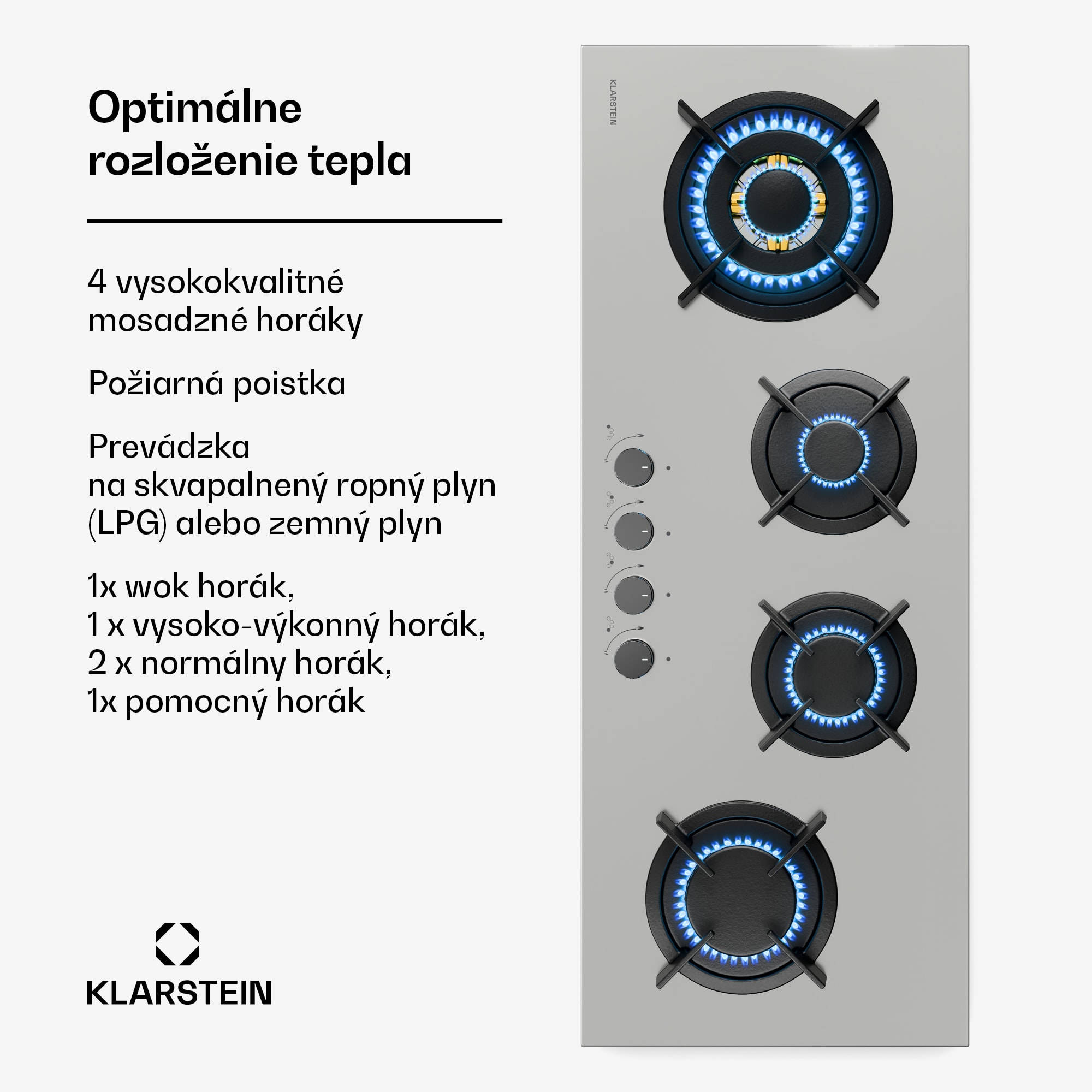 Klarstein Goldflame 4 Slim plynová varná doska, 4 horáky, na kvapalný alebo zemný plyn, elektrické zapaľovanie – Obrázok 3