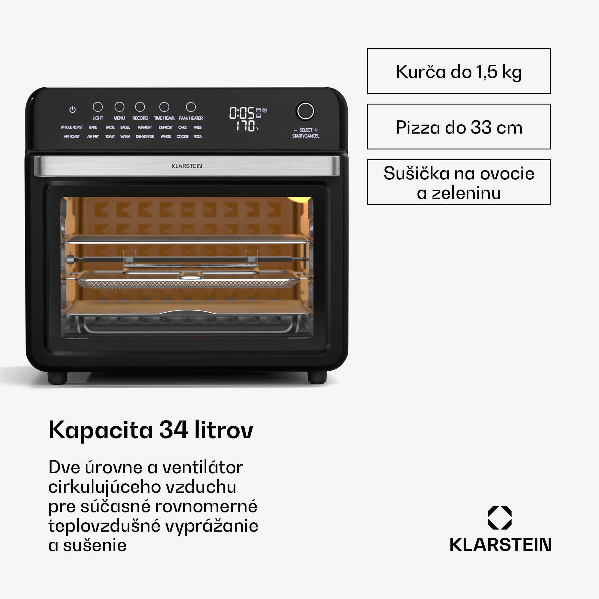 Klarstein Air Glaze Digital teplovzdušná fritéza, 2100 W, 16 programov, aplikácia, 34 litrov, vrátane sady príslušenstva – Obrázok 2