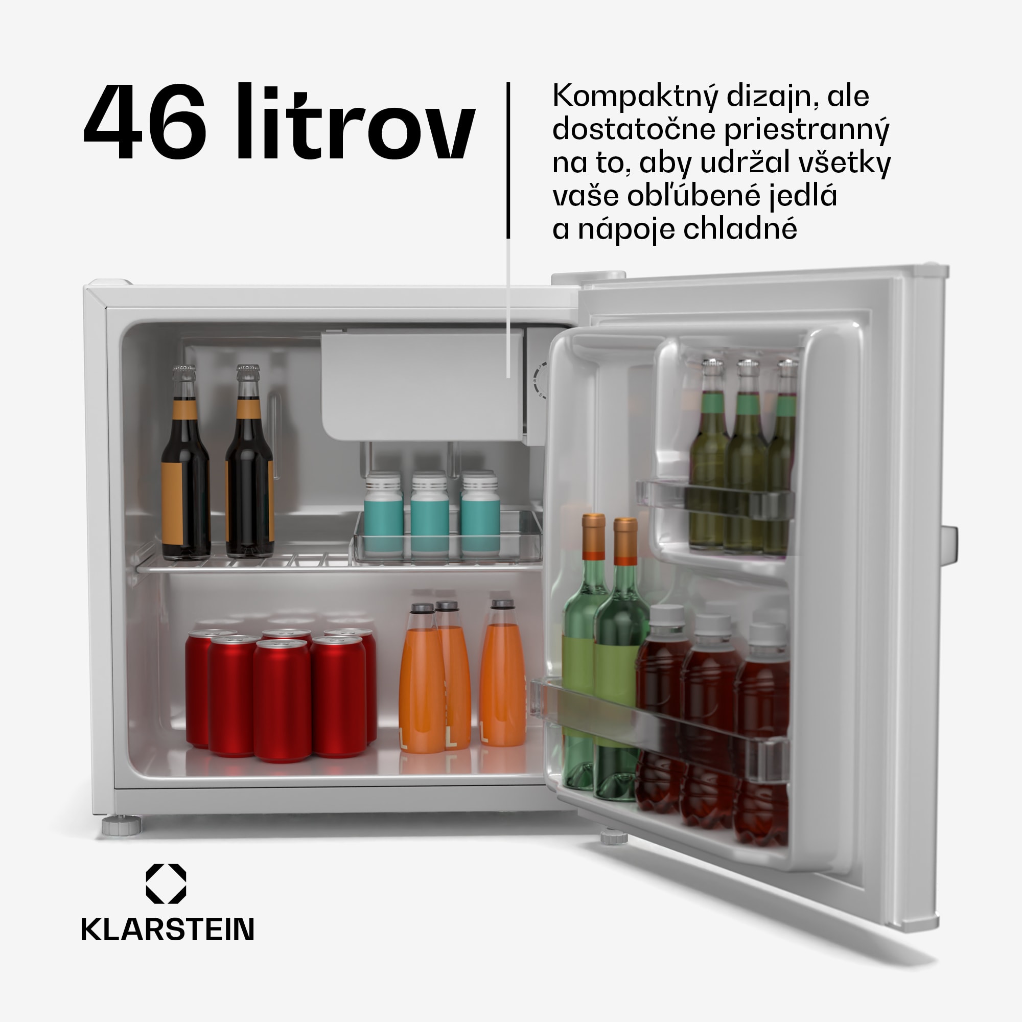 Klarstein Irene Mini chladnička, Retro, 46L, hlučnosť 37 dB, EEK D, 0-10 °C – Obrázok 2