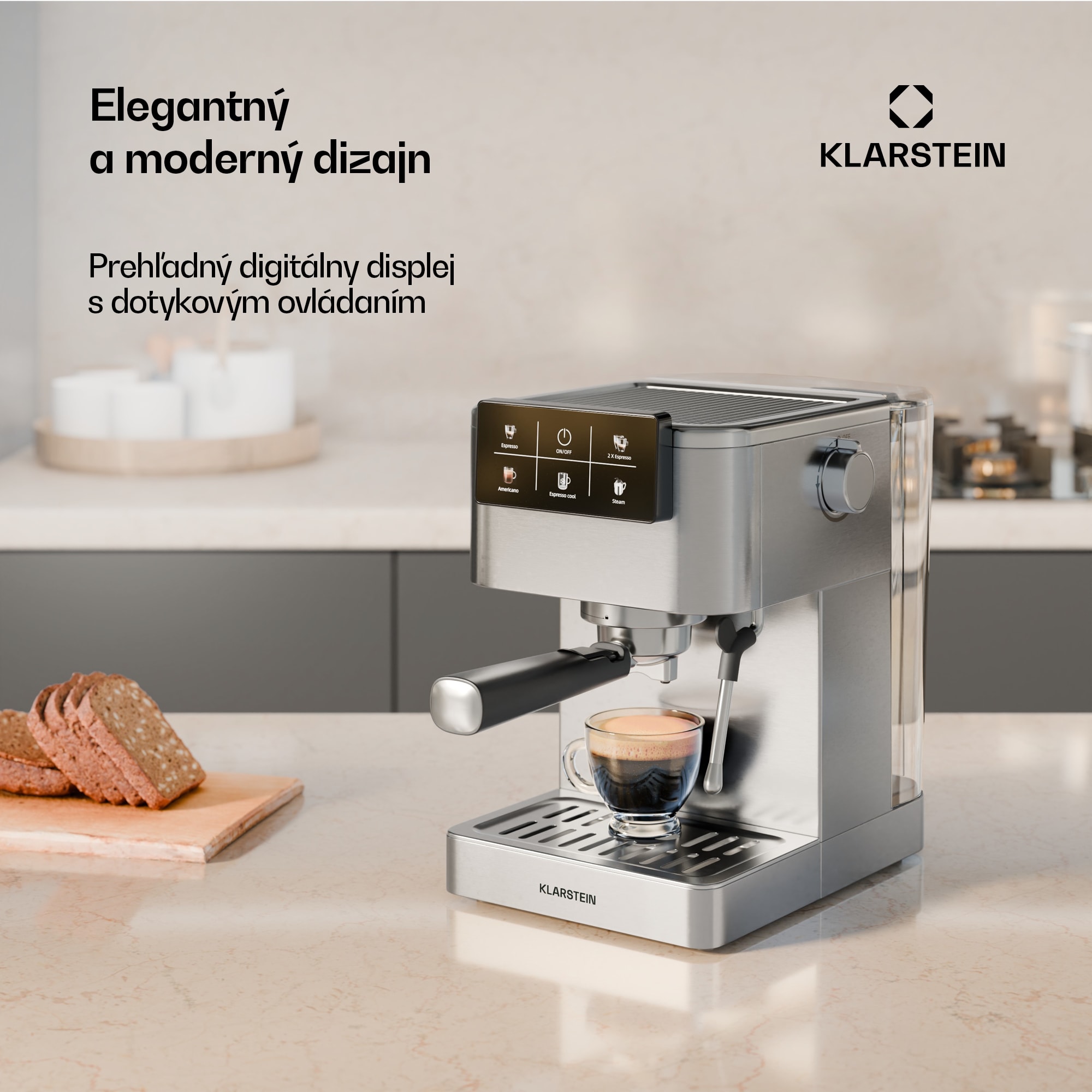 Klarstein SteelPresso Touch kávovar s portafiltrom, Dotykový displej, 20 bar, Nehrdzavejúca oceľ – Obrázok 5