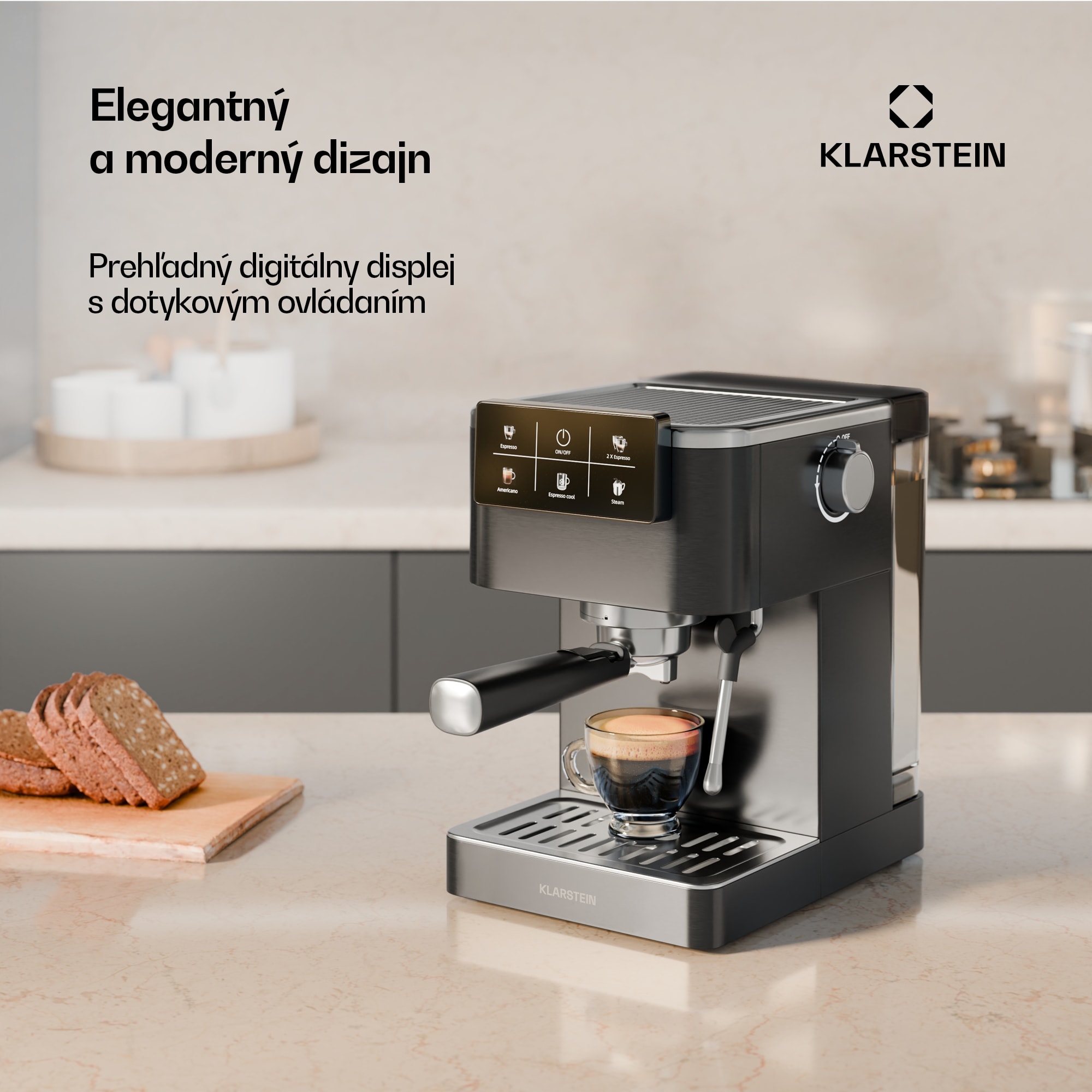 Klarstein SteelPresso Touch kávovar s portafiltrom, Dotykový displej, 20 bar, Nehrdzavejúca oceľ – Obrázok 5