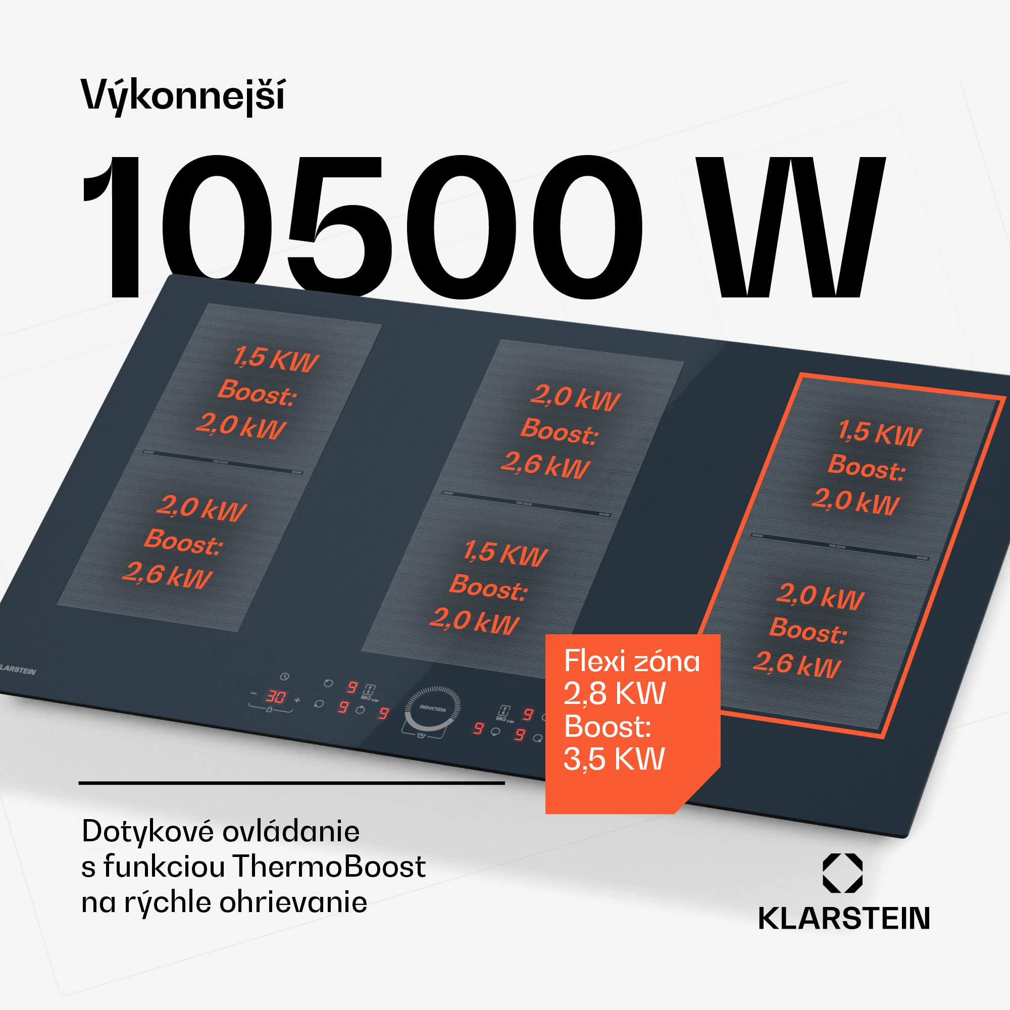 Klarstein Delicatessa 90 Full Flex vstavaná indukčná varná doska, 7500 W, Flexi zóna, Booster, Indukcia – Obrázok 3