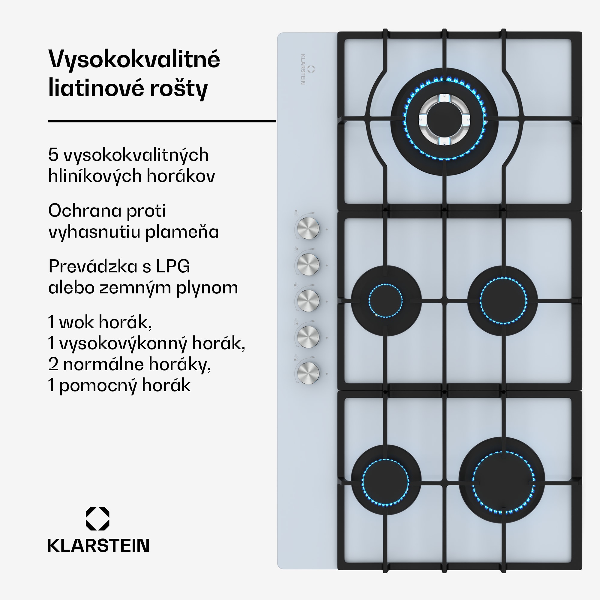 Klarstein Ignito Chef Edition plynová varná doska, 5 Horákov, elektr. zapaľovanie, Wok, na skvapalnený alebo zemný plyn – Obrázok 3