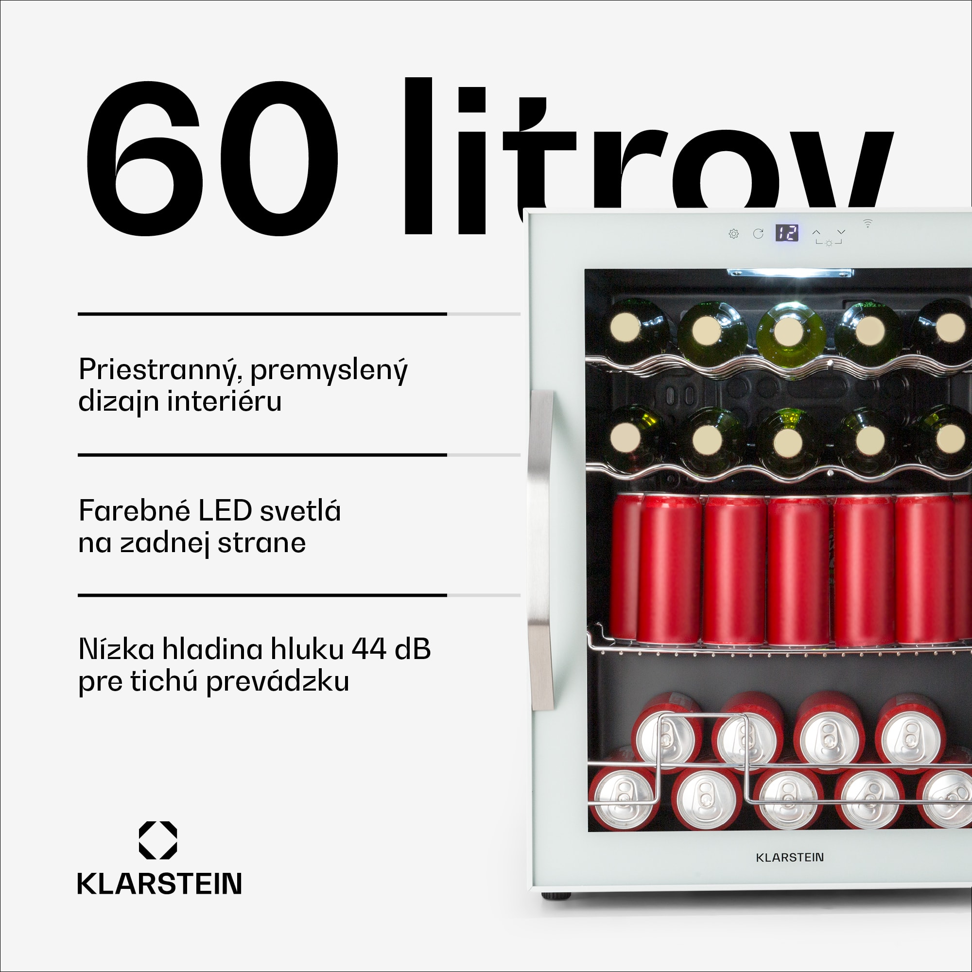 Klarstein Coachella 60 Smart chladnička, Wifi, LED, 3 police, Podsvietenie, EEK E – Obrázok 2