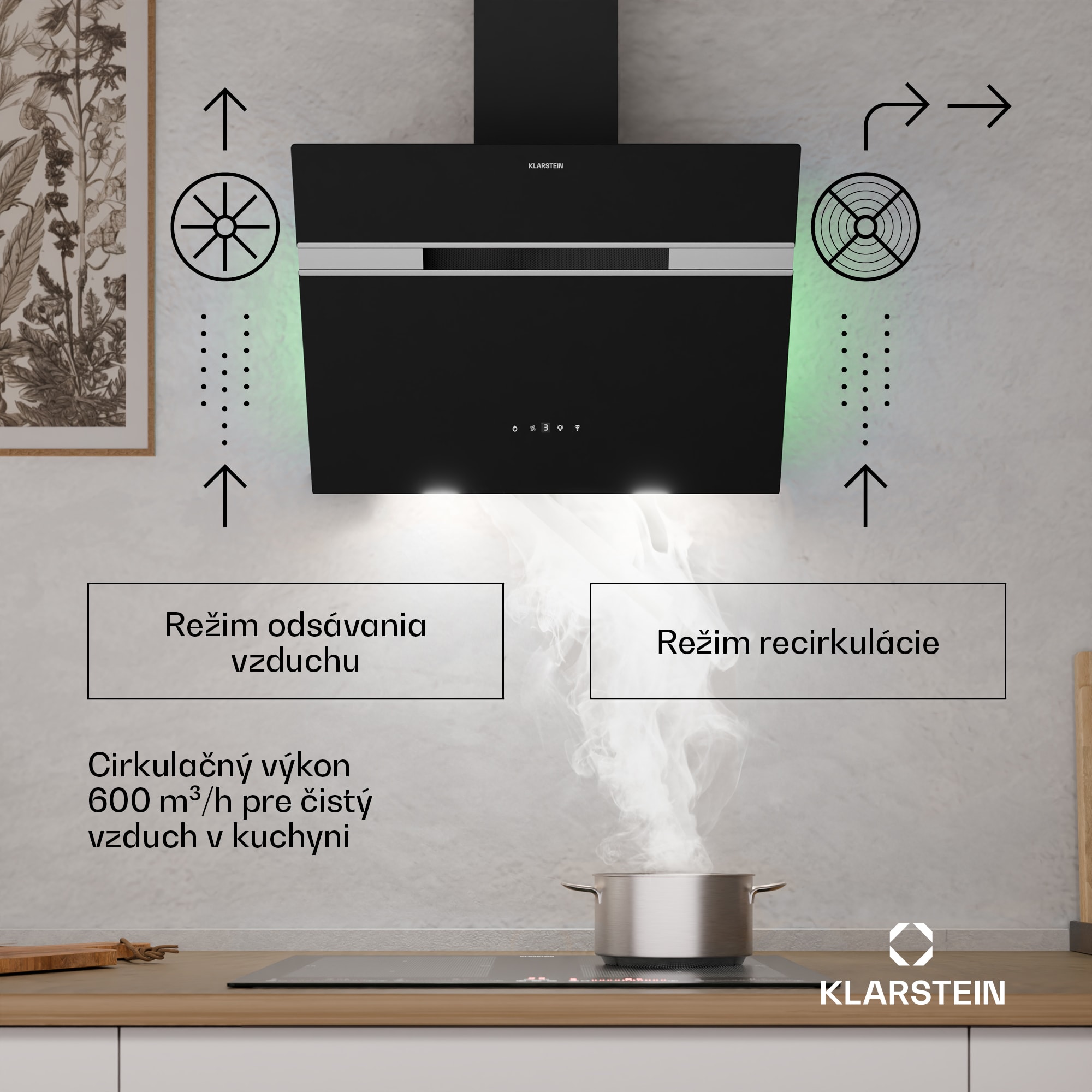 Klarstein Alina digestor, 60 cm, Smart, 600 m³/h, Tichý, EEK A – Obrázok 2