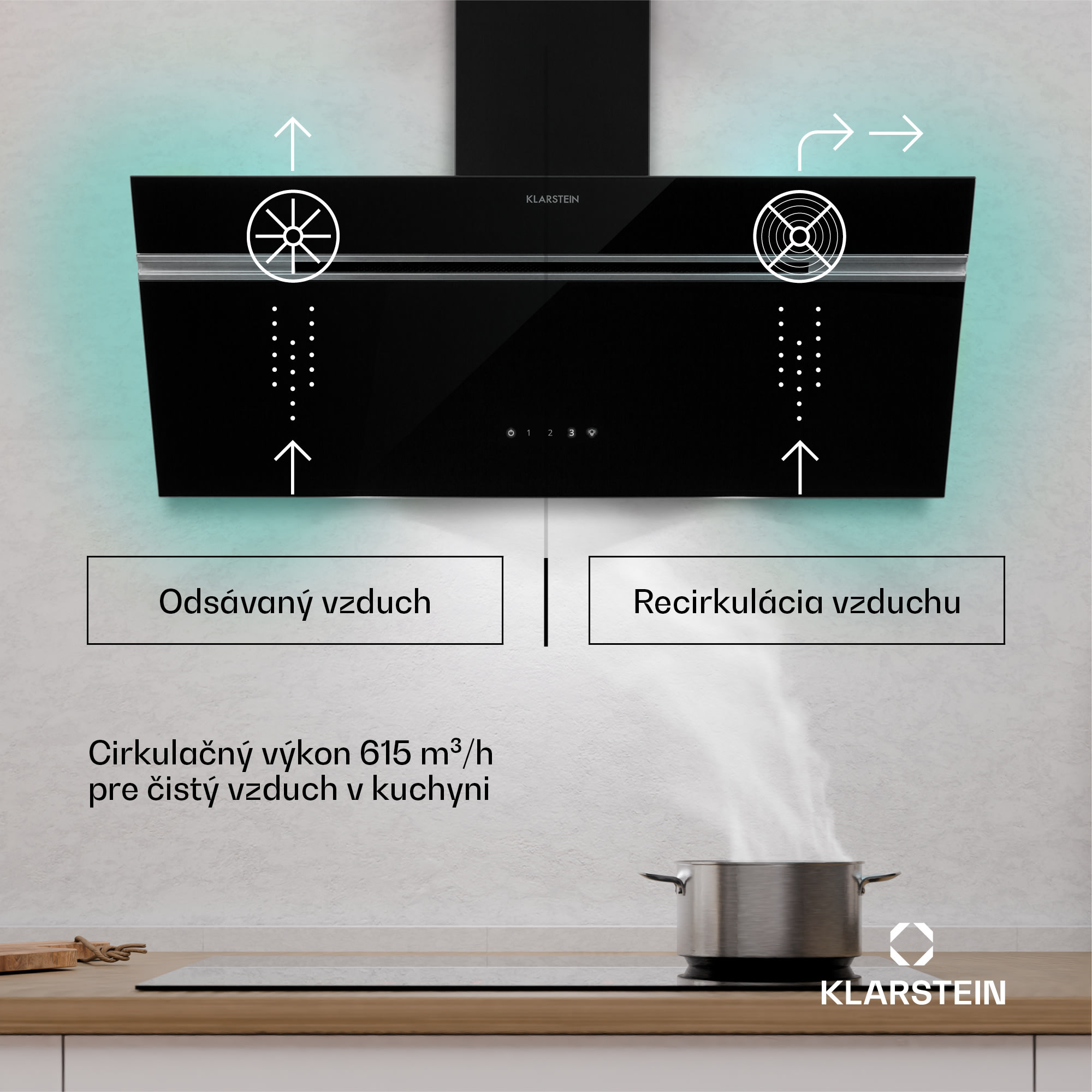 Klarstein Alina digestor | 90 cm | 615 m³/h | Tichý | EEK A – Obrázok 2