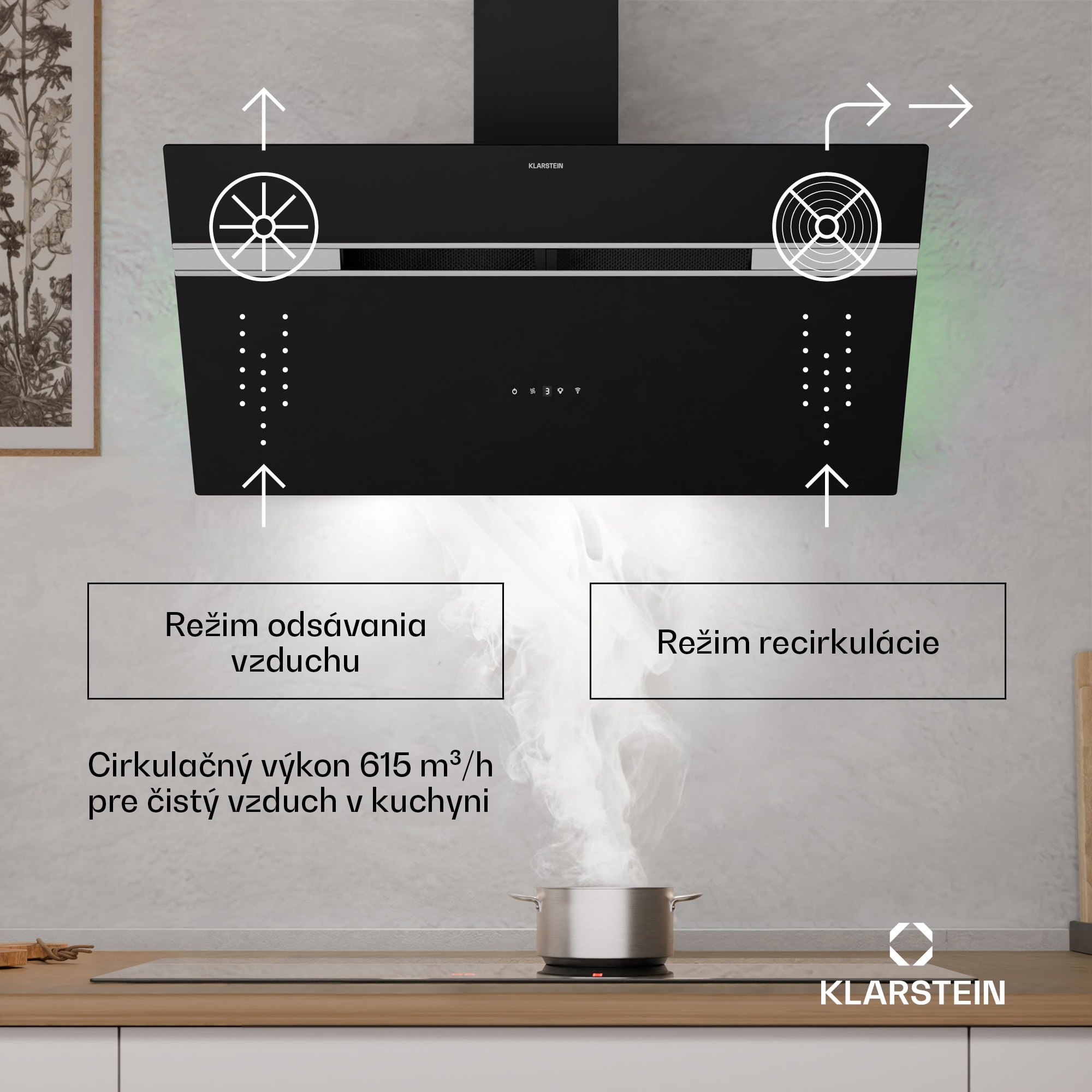 Klarstein Alina digestor, 90 cm, Smart, 615 m³/h, Tichý, EEK A – Obrázok 2