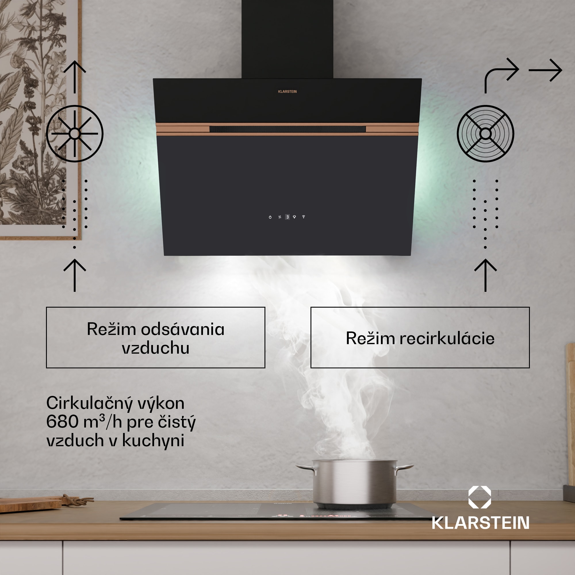 Klarstein Alina digestor, 60 cm, 680 m³/h, Tichý, EEK A++ – Obrázok 2