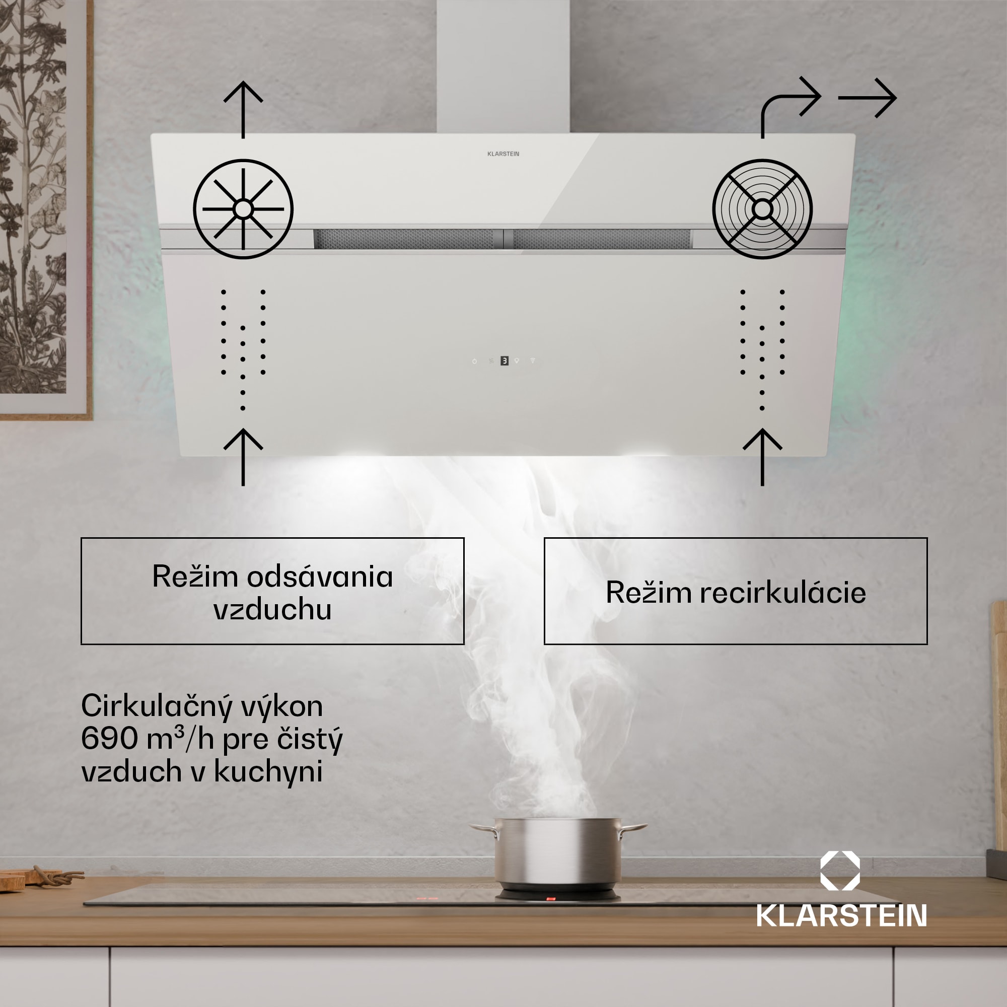 Klarstein Alina digestor, 90 cm, 690 m³/h, Tichý, EEK A++ – Obrázok 2