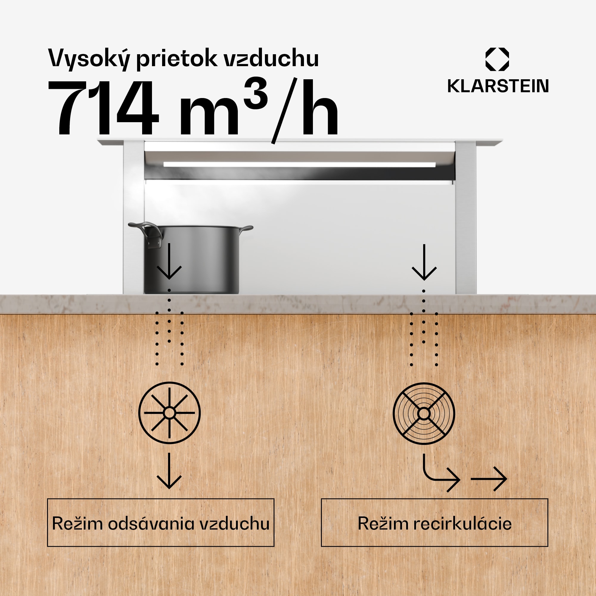 Klarstein Royal Flush Eco digestor, Výsuvný, 714 m³/h, Boost, Dotykové ovládanie, EEK A++ – Obrázok 2