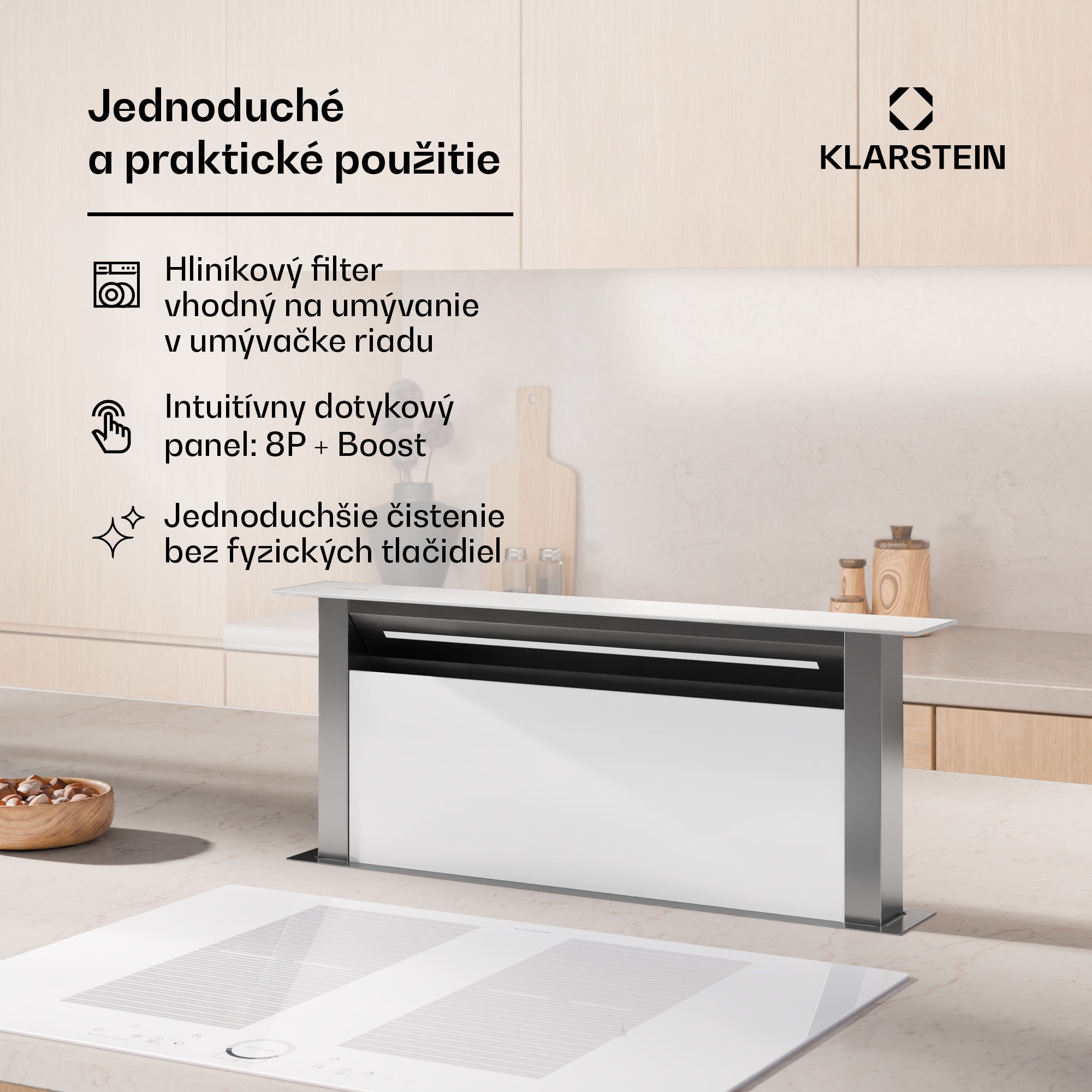 Klarstein Royal Flush Eco digestor, Výsuvný, 714 m³/h, Boost, Dotykové ovládanie, EEK A++ – Obrázok 5