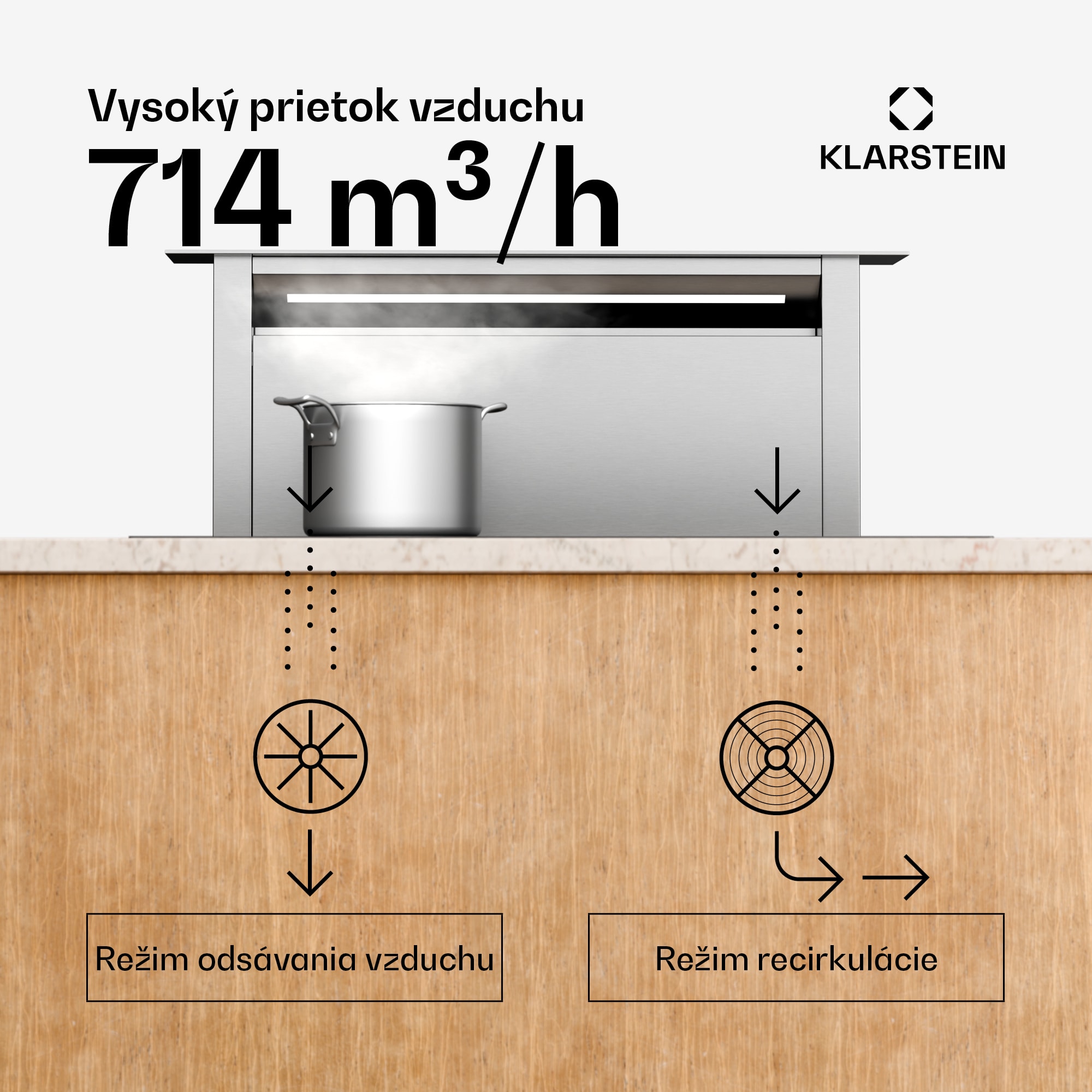 Klarstein Royal Flush Eco digestor, Výsuvný, 714 m³/h, Boost, Dotykové ovládanie, EEK A++ – Obrázok 2